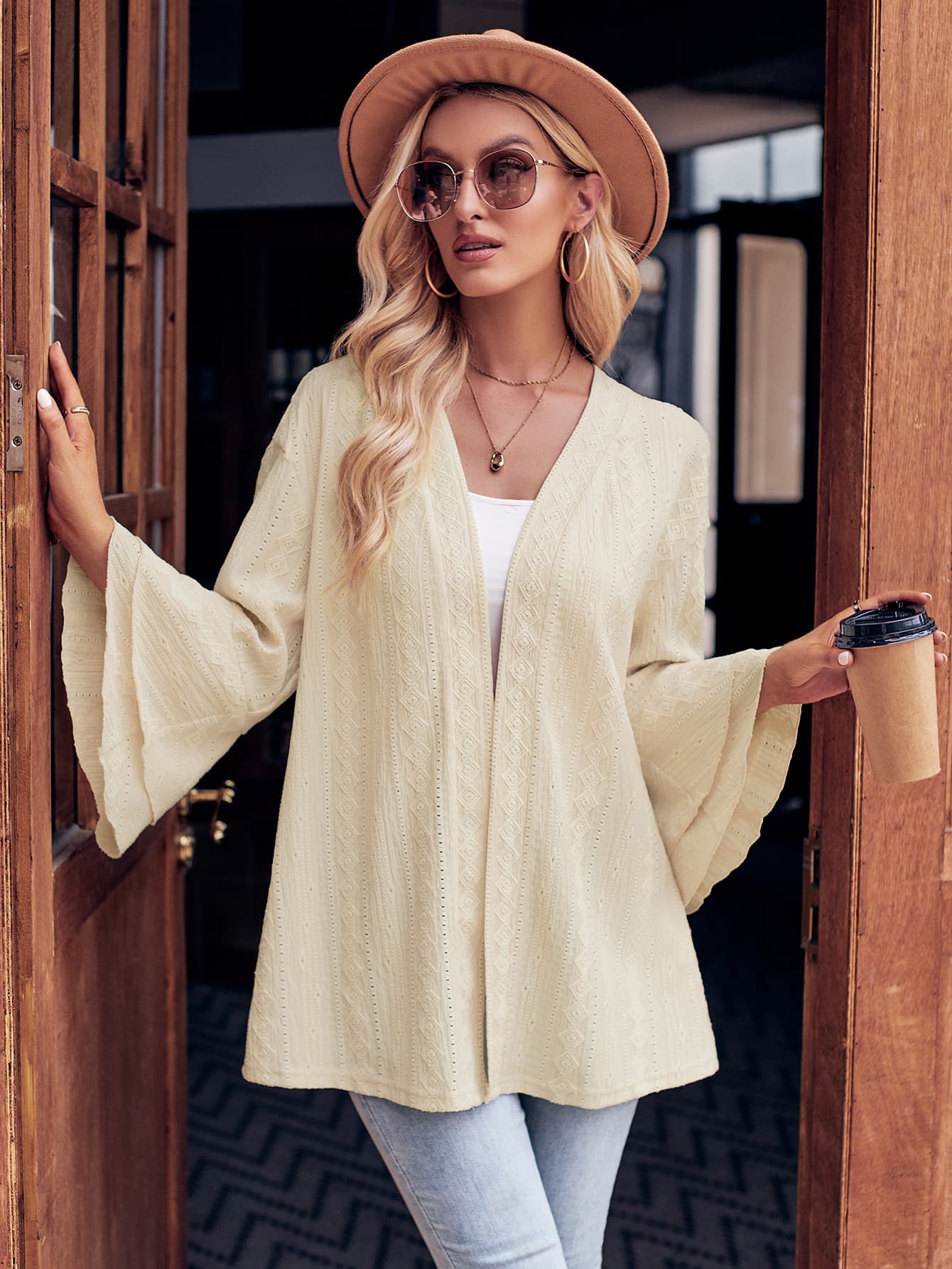 eyelet bell sleeve cardigan