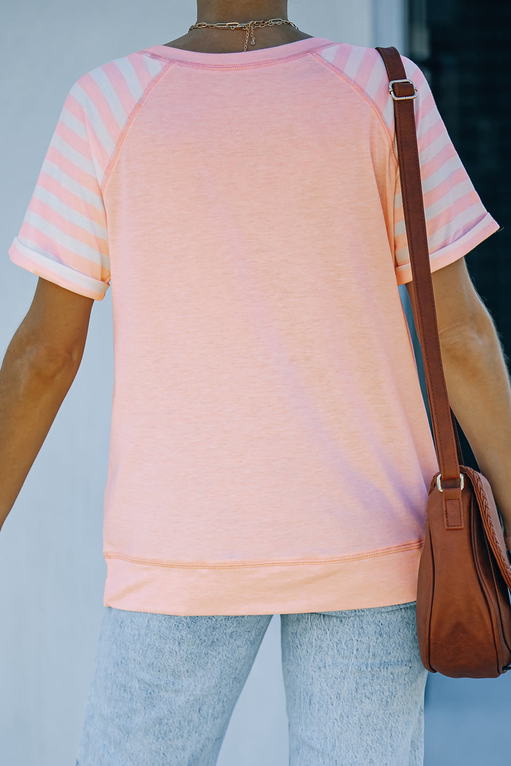 striped round neck raglan sleeve tee