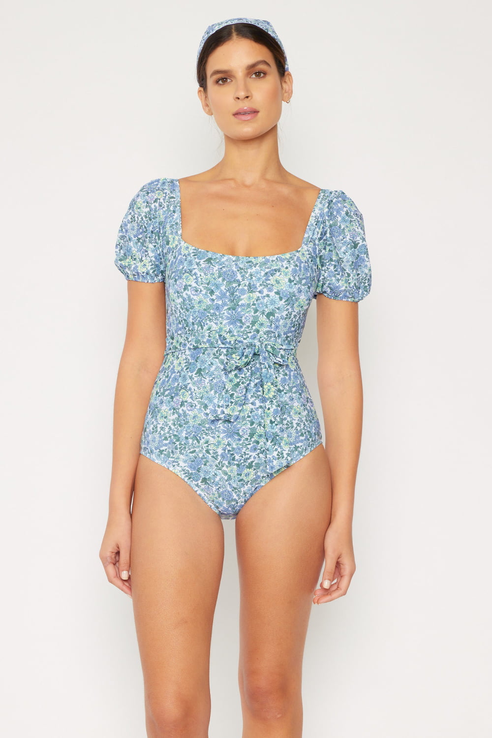 marina west swim salty air puff sleeve one-piece in blue