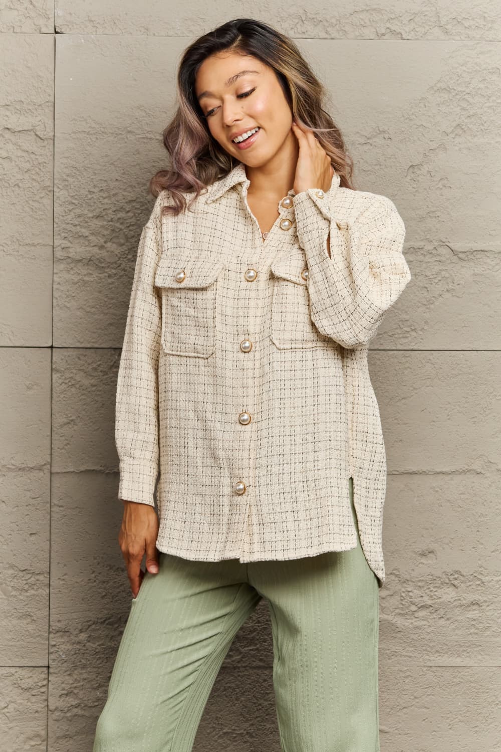 plaid slit shirt jacket