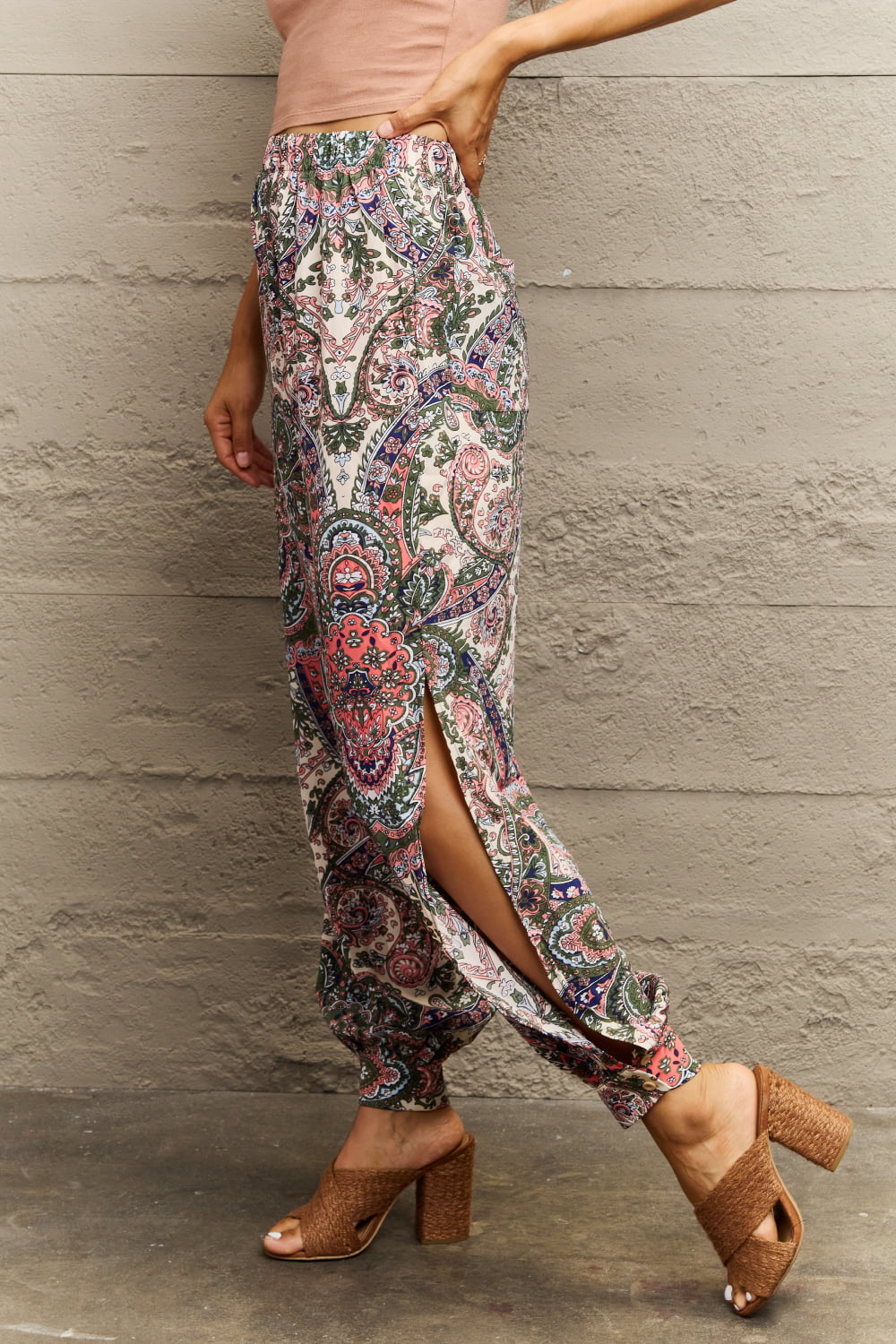 printed cutout long pants