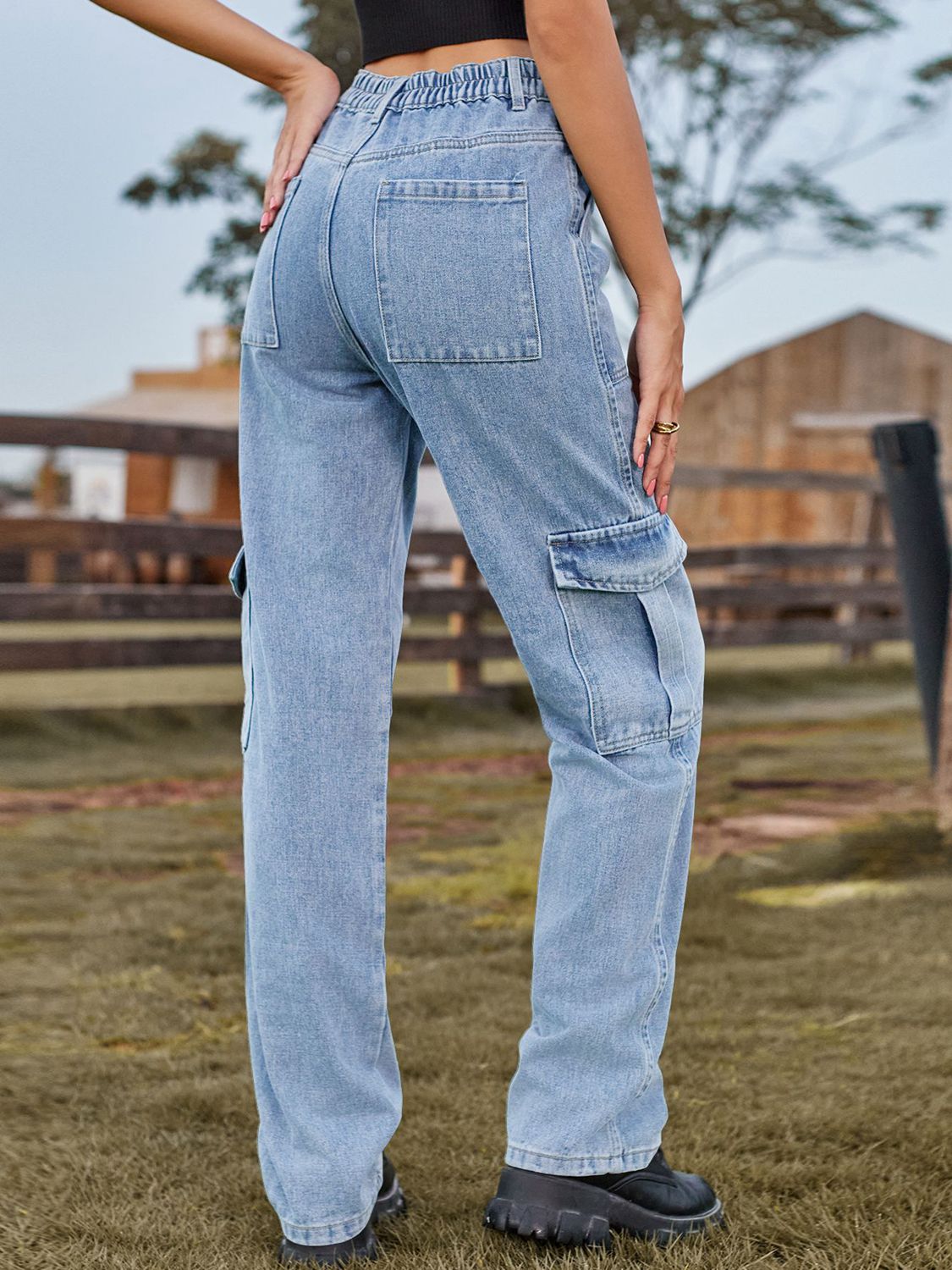 high waist cargo jeans