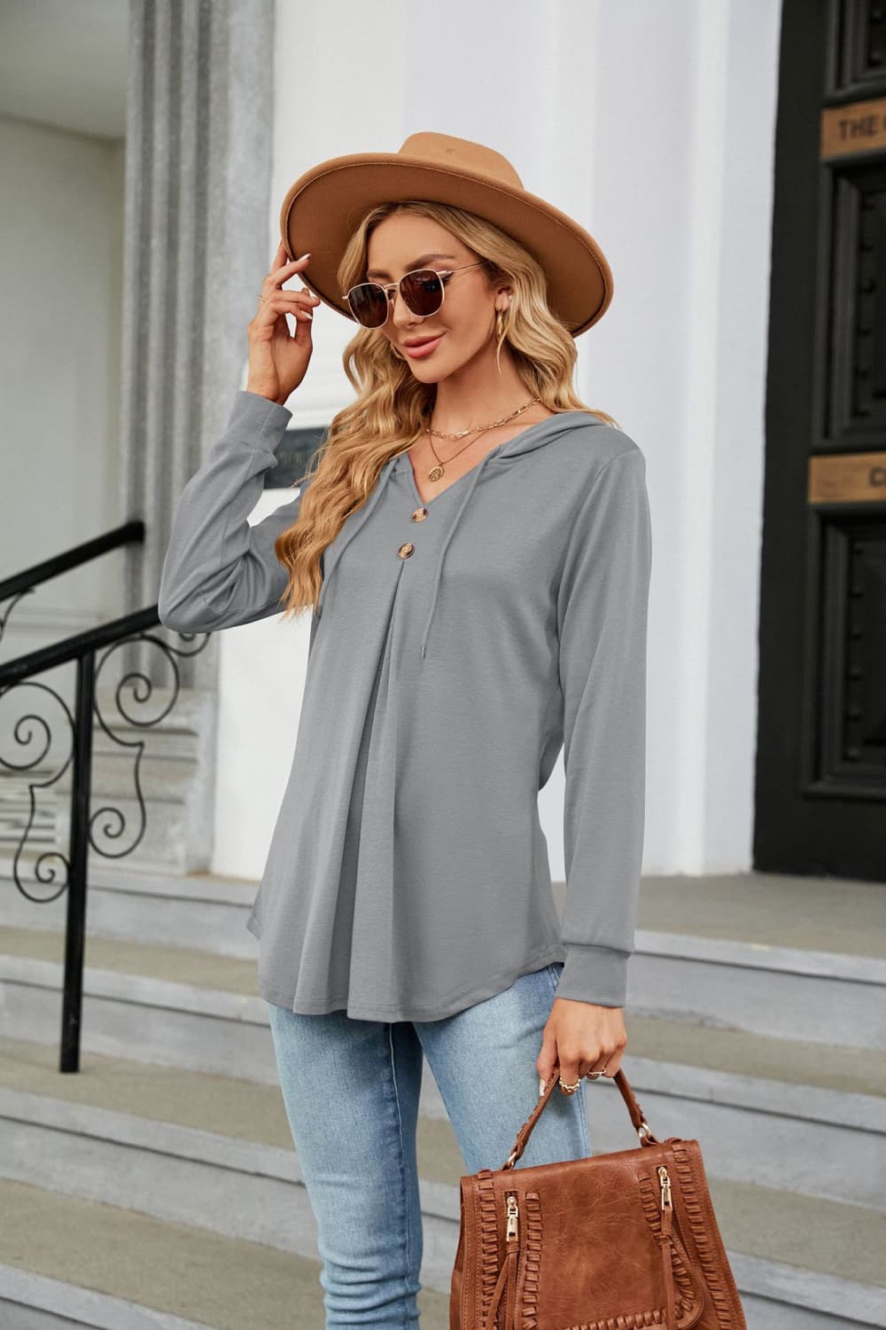long sleeve hooded blouse