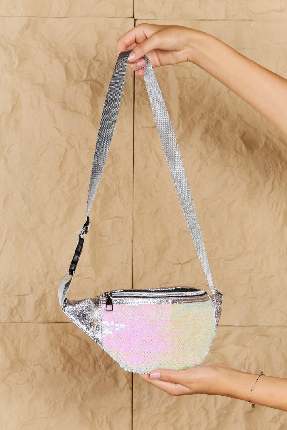 fame festival baby sequin front single zipper fanny pack