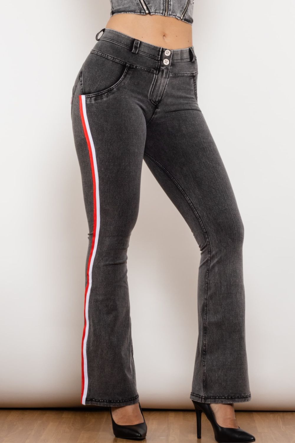 side stripe bootcut jeans