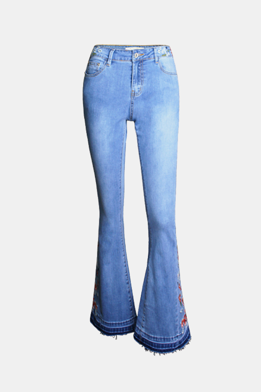 full size button fly raw hem flare jeans