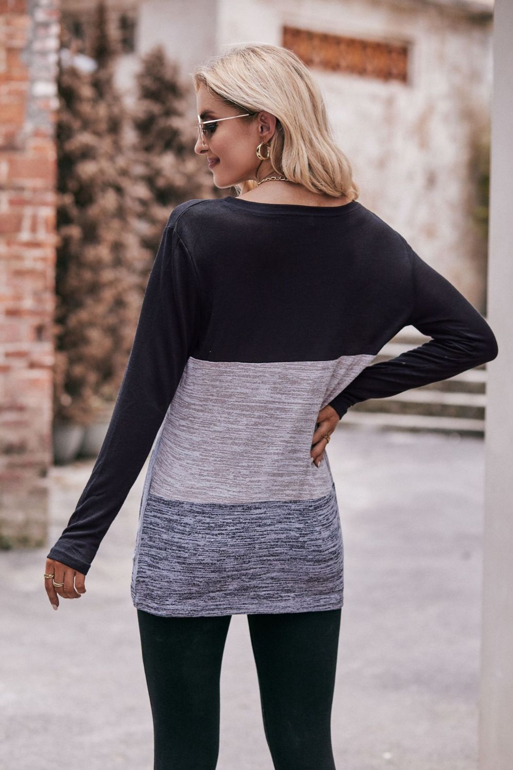 color block twisted detail long sleeve top