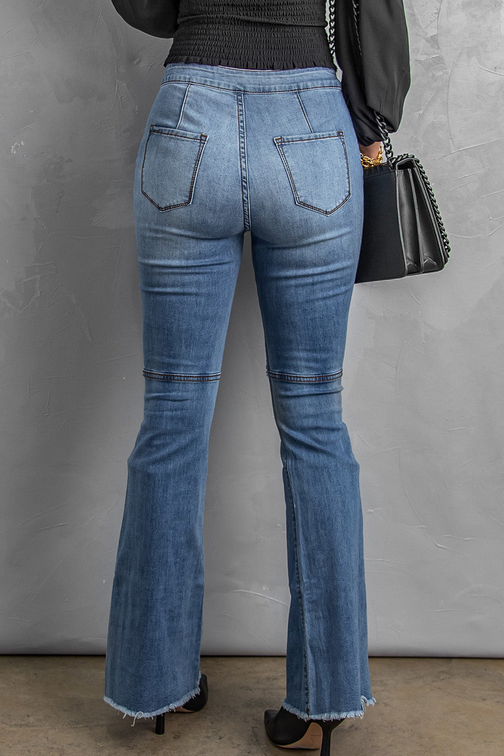 baeful distressed raw hem high-waist flare jeans