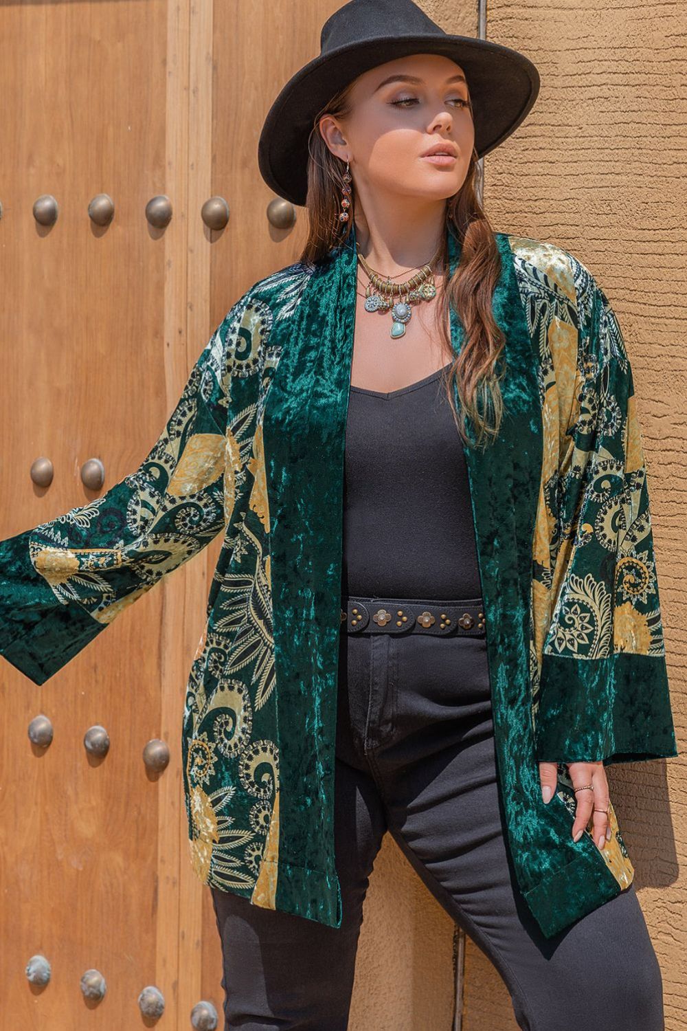 plus size open front bohemian style long sleeve cardigan