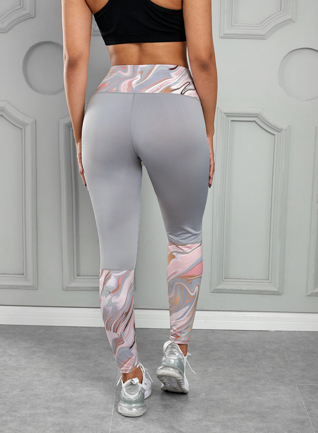 printed wide waistband active leggings