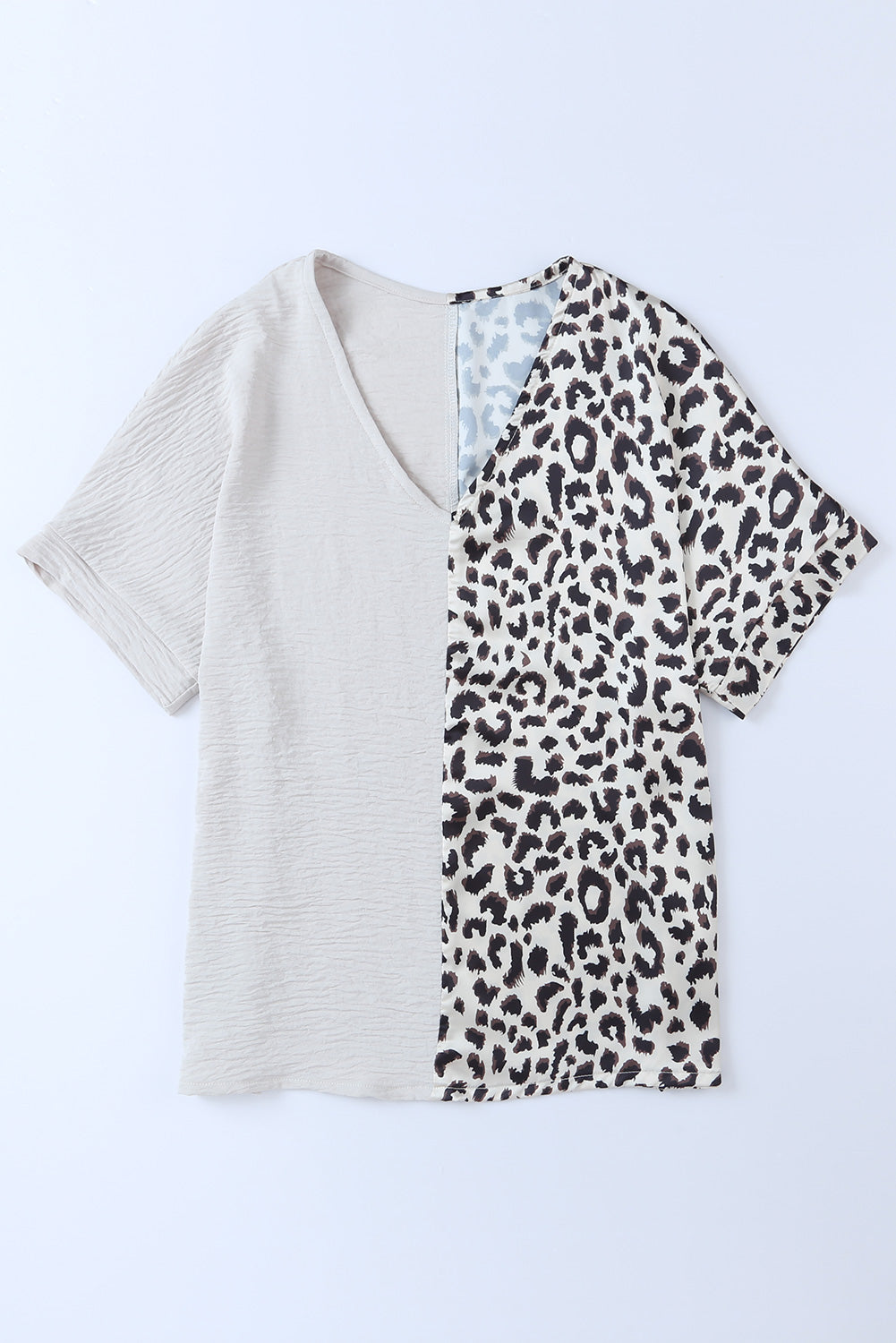 leopard color block v-neck blouse