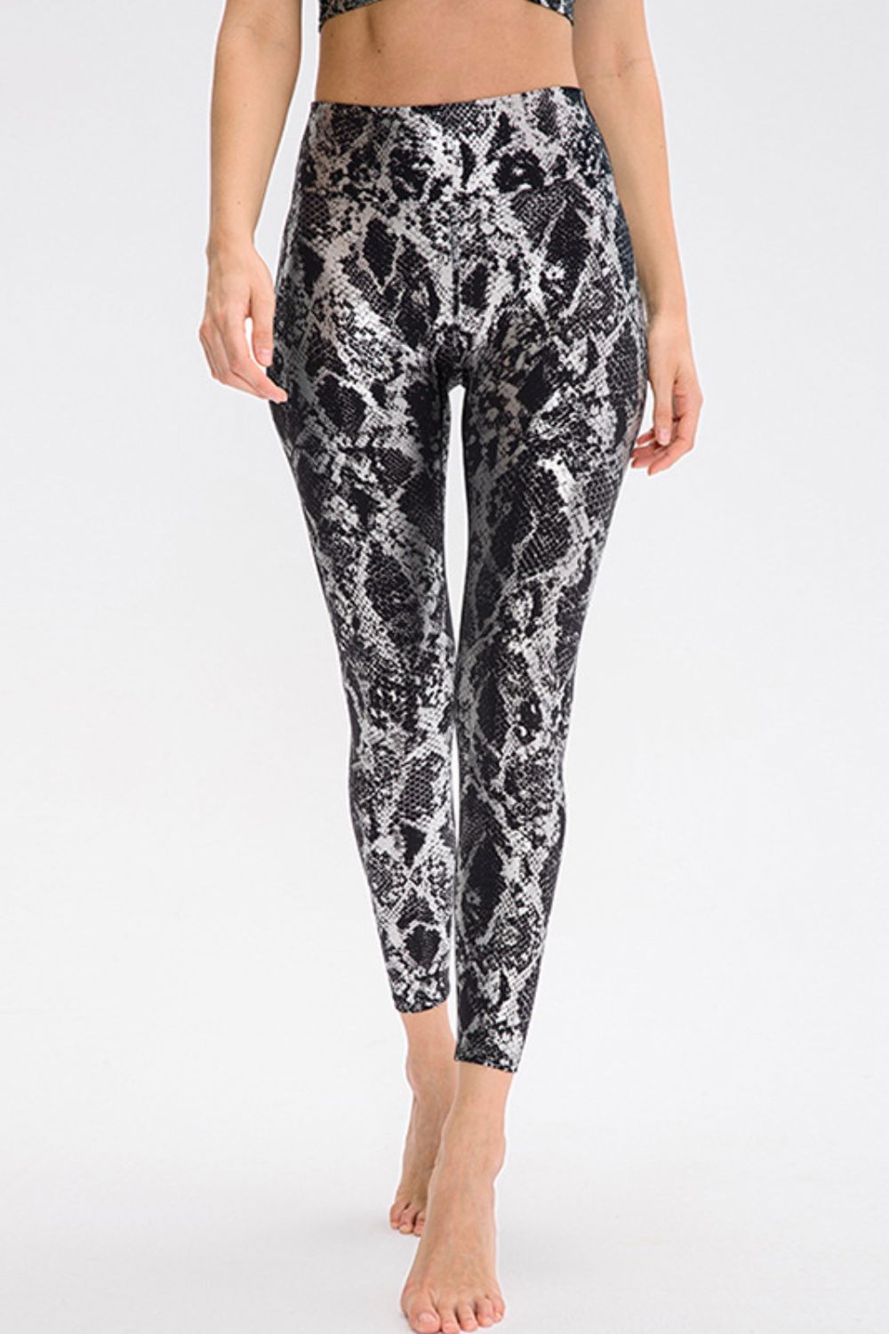 animal print slim fit wide waistband long sports pants