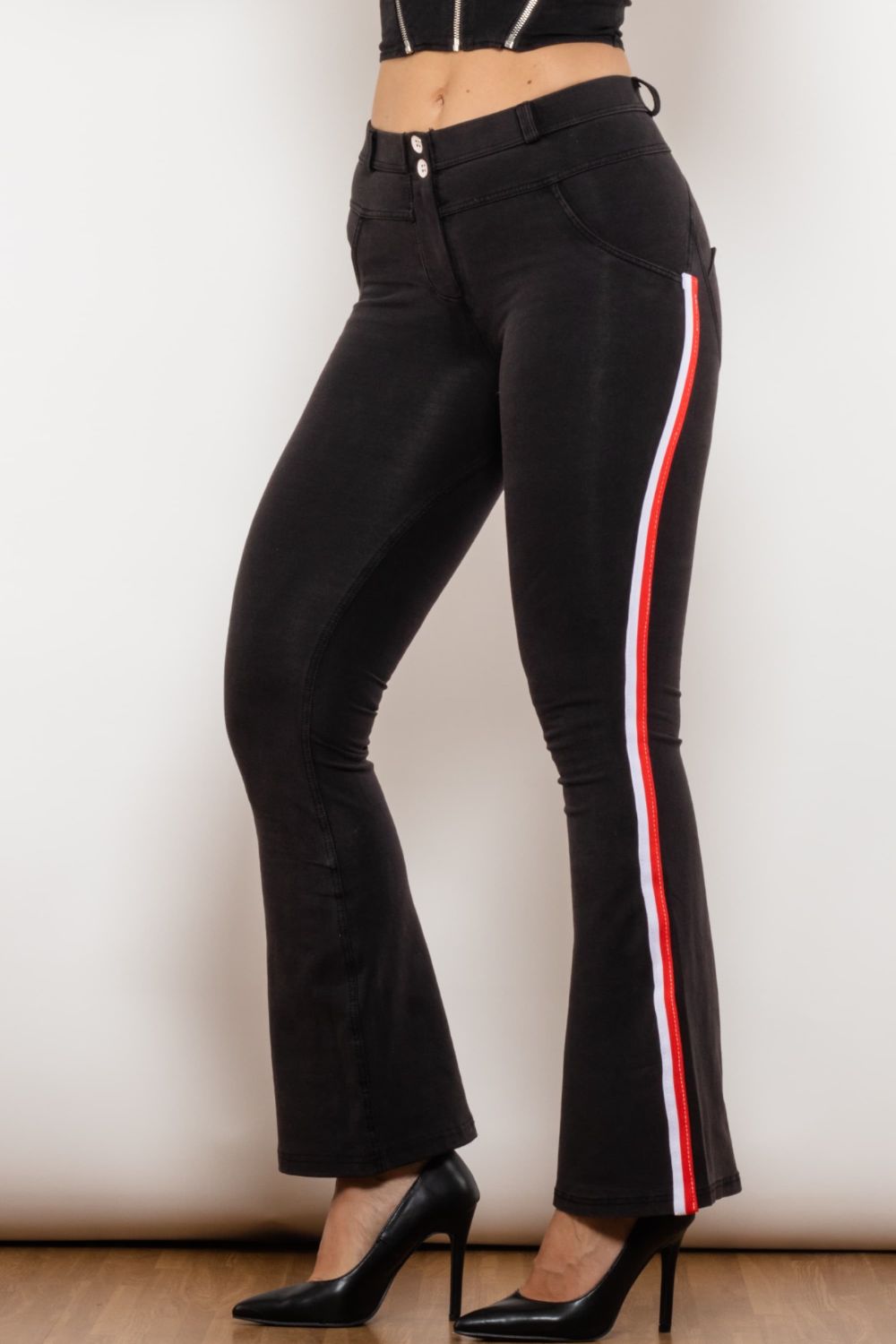 side stripe contrast bootcut jeans