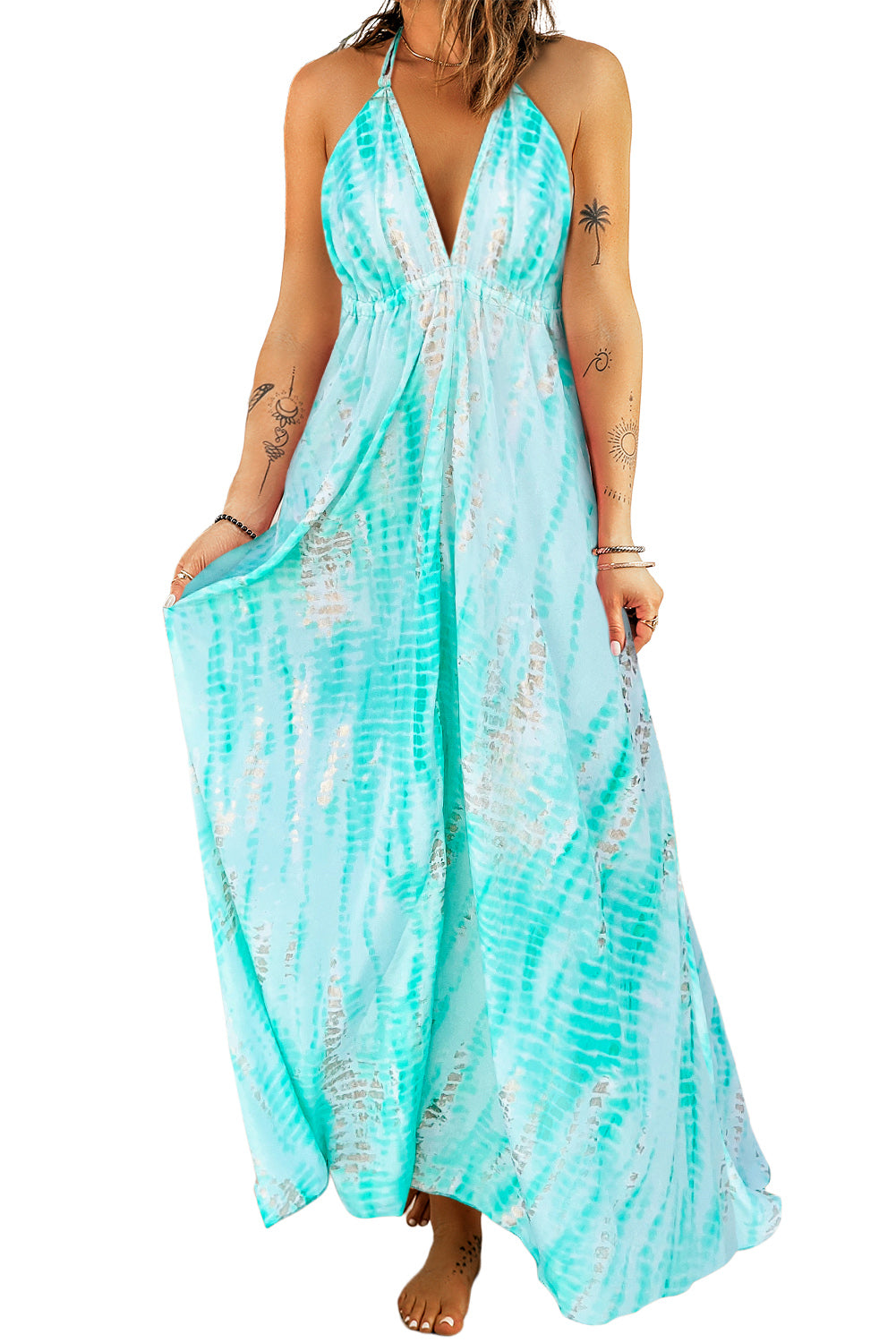 tie-dye halter neck maxi dress