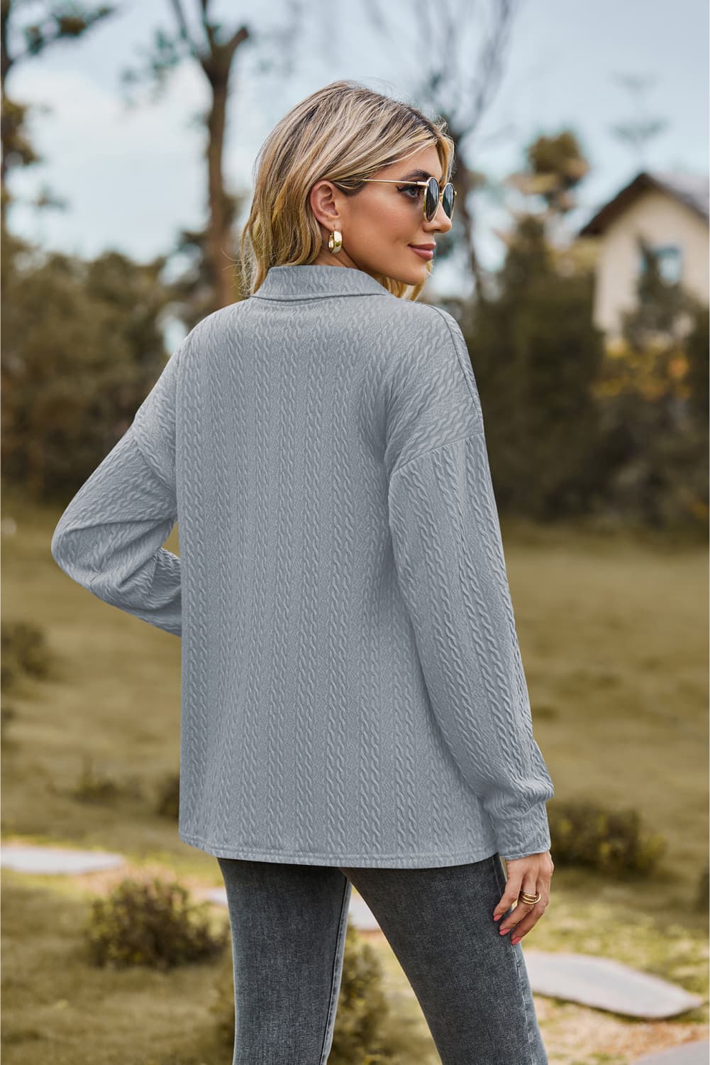 collared neck long sleeve blouse