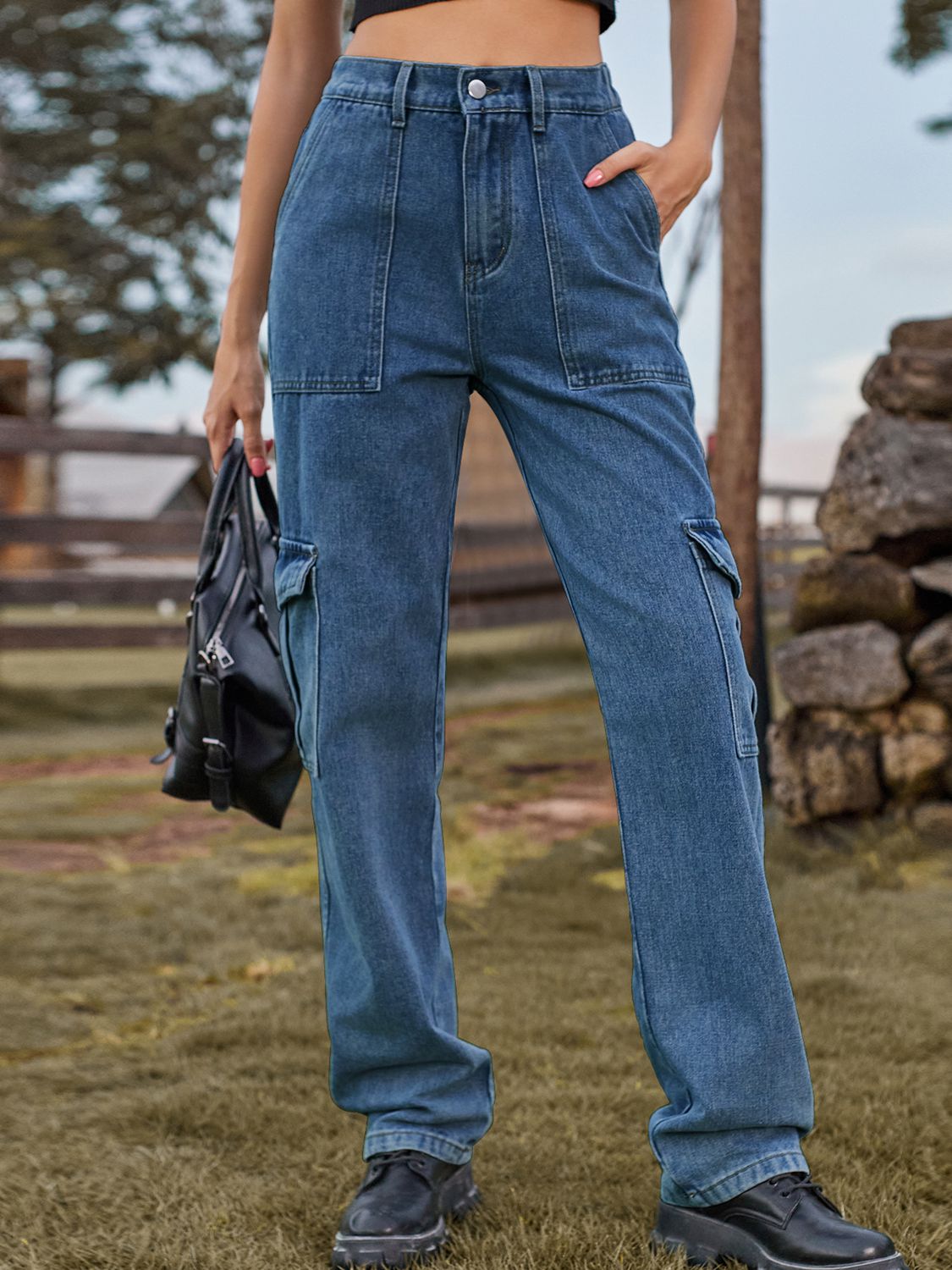 high waist cargo jeans