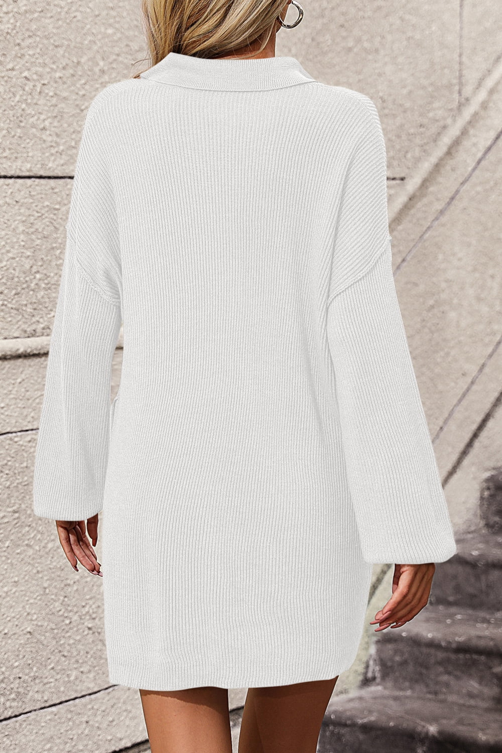 johnny collar drop shoulder sweater dress