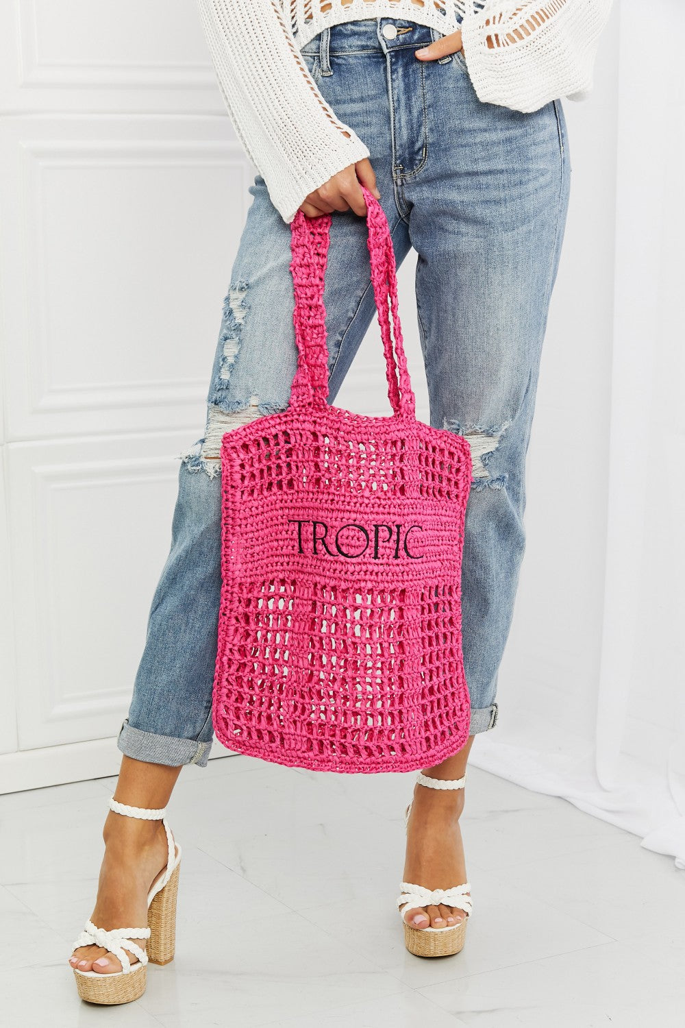 fame tropic babe staw tote bag