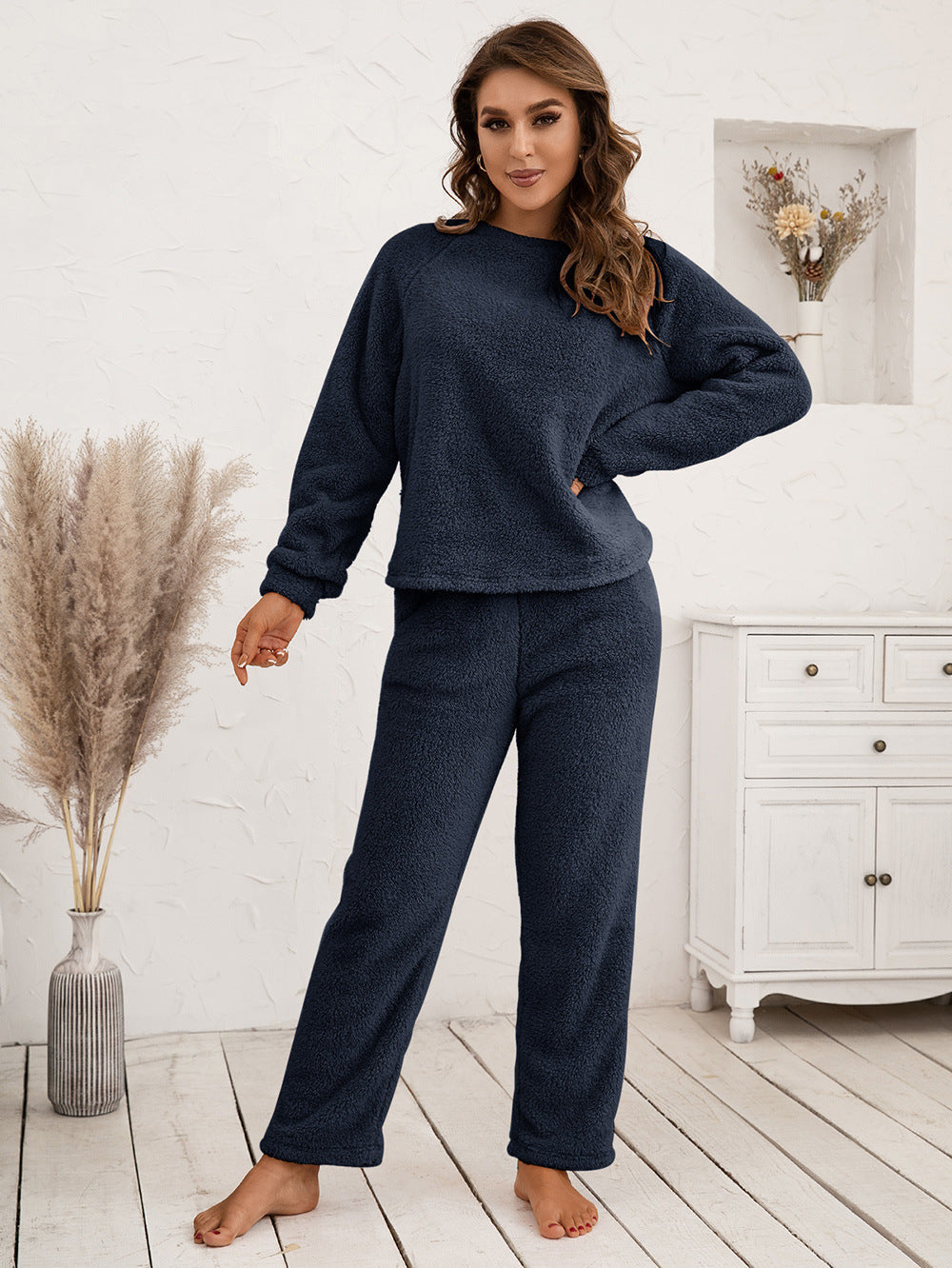 teddy long sleeve top and pants lounge set