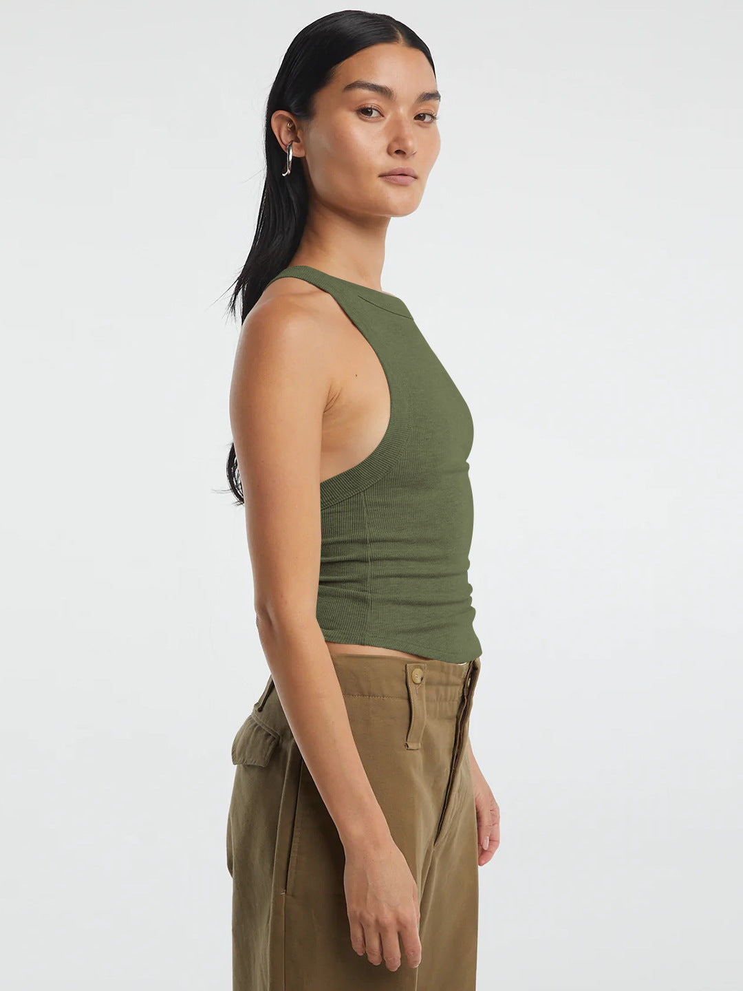 halter neck ribbed cropped top