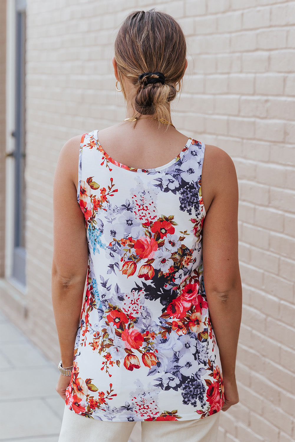 floral round neck tank