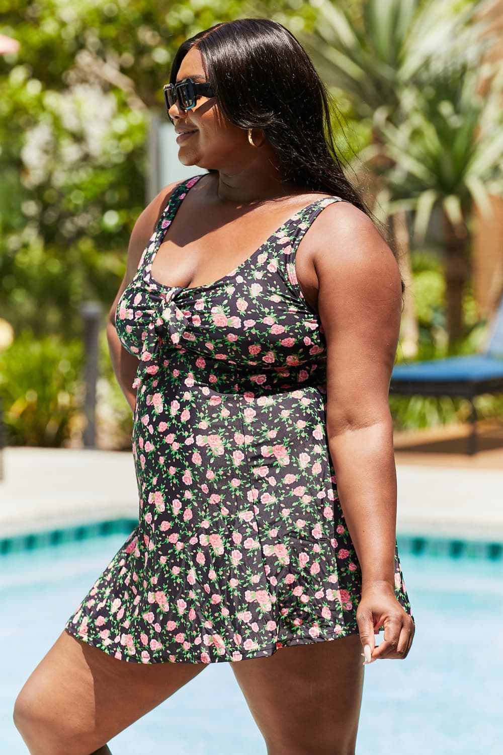 marina west swim full size clear waters swim dress in black roses