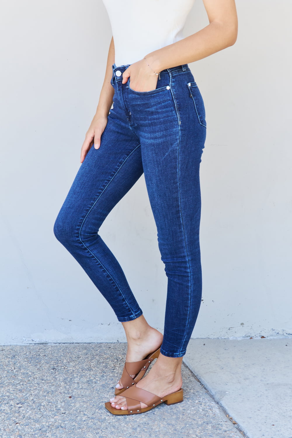 judy blue marie full size mid rise crinkle ankle detail skinny jeans