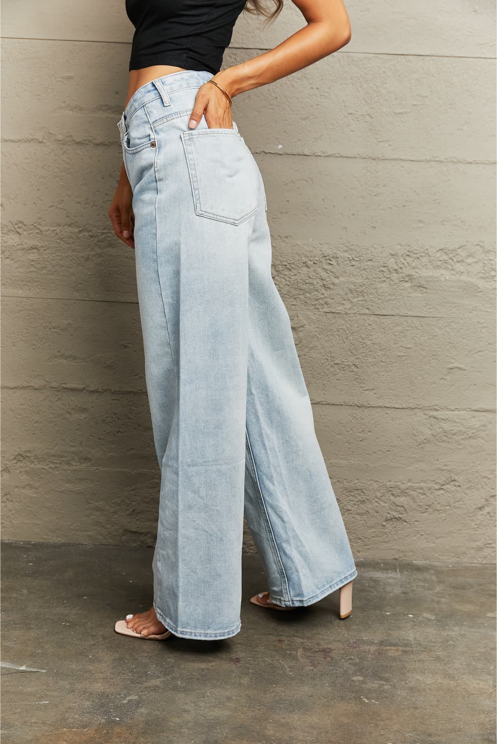 distressed wide leg jeans