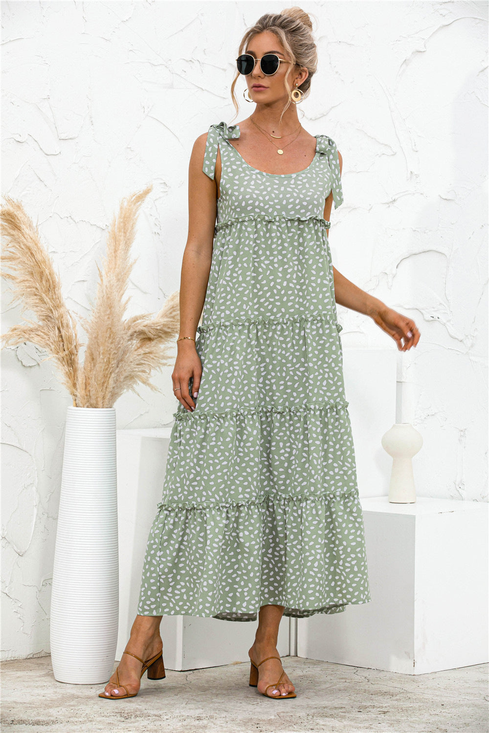 polka dot adjustable straps tiered dress