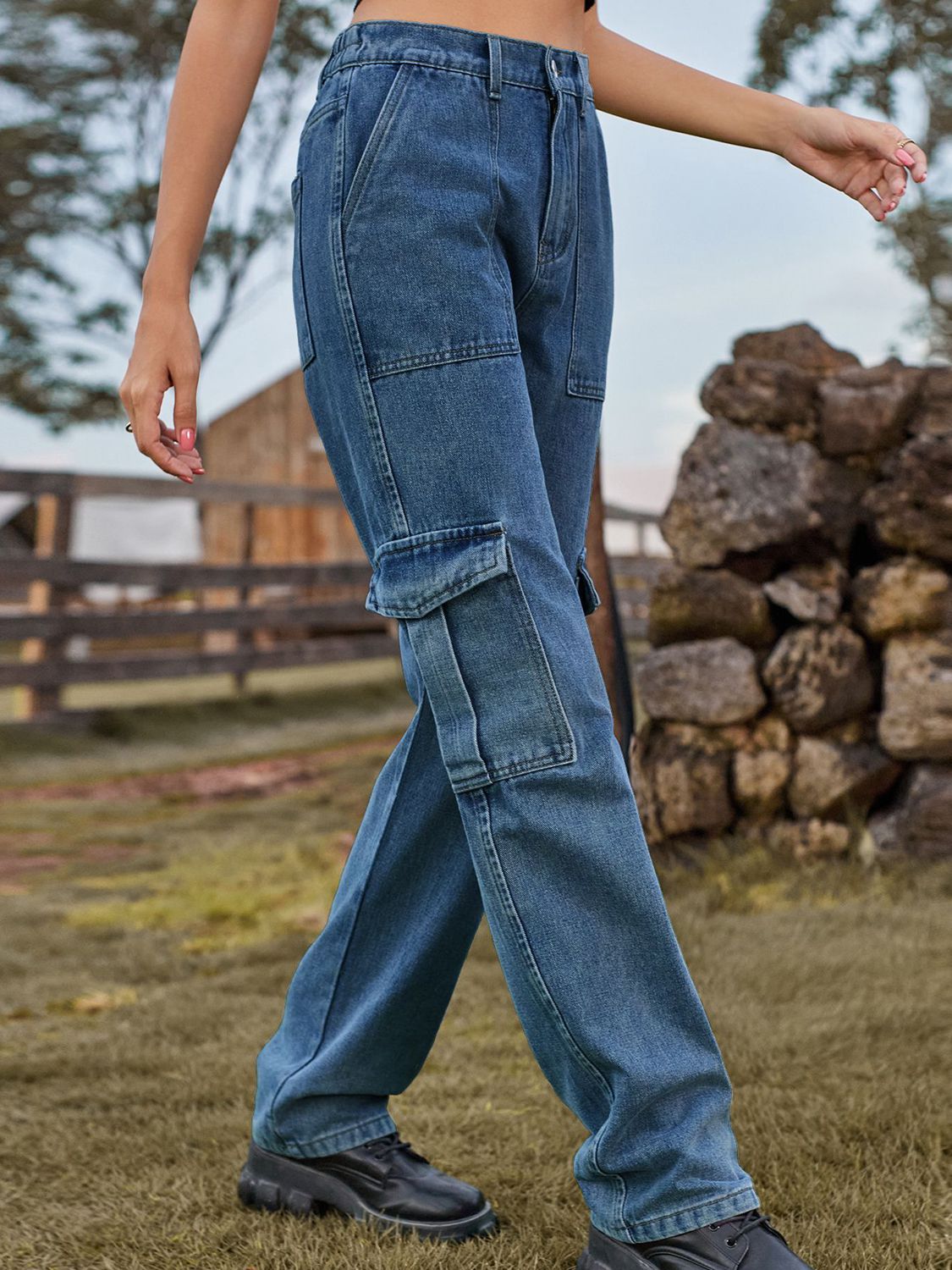 high waist cargo jeans