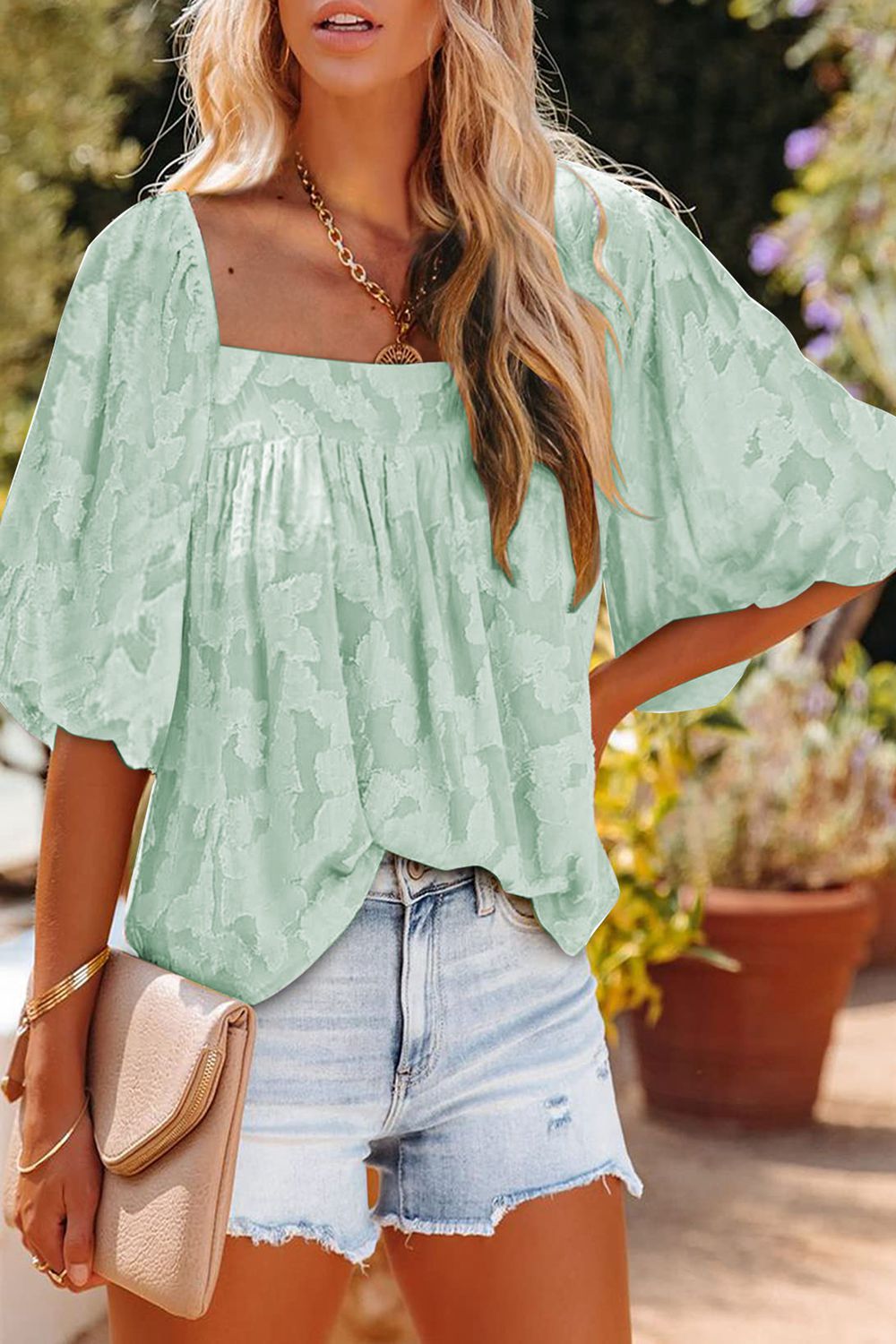 square neck puff sleeve blouse