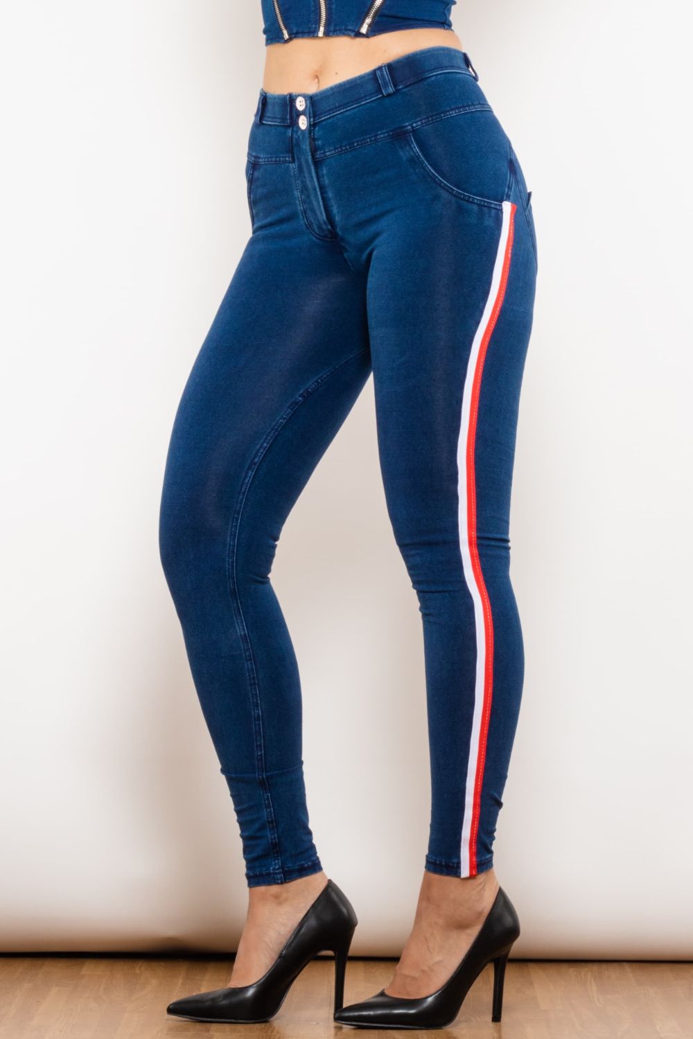 side stripe skinny jeans