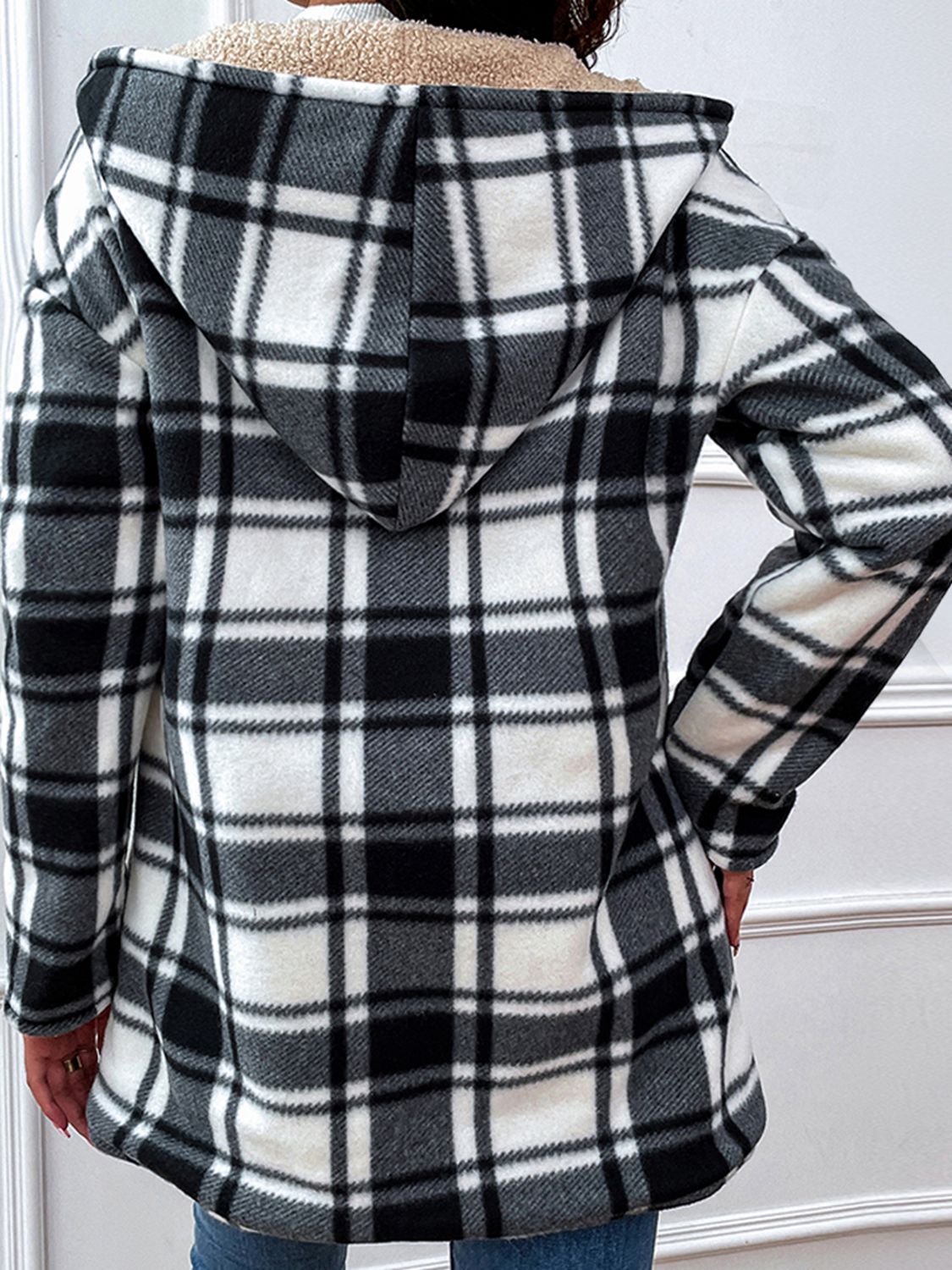 plaid hooded longline coat