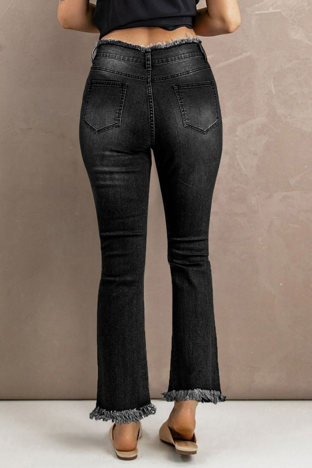 baeful high waist distressed raw hem jeans