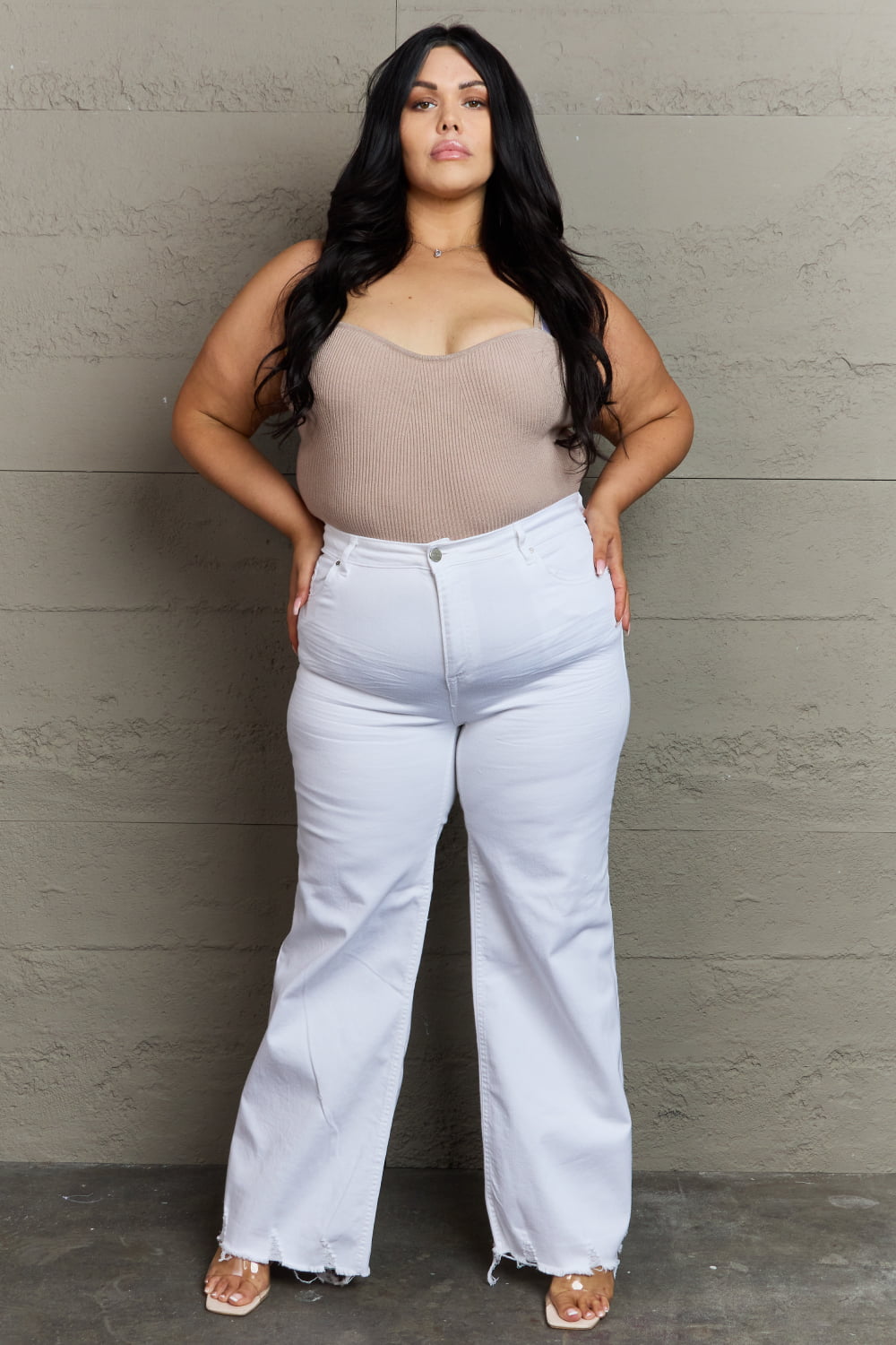 risen raelene full size high waist wide leg jeans in white