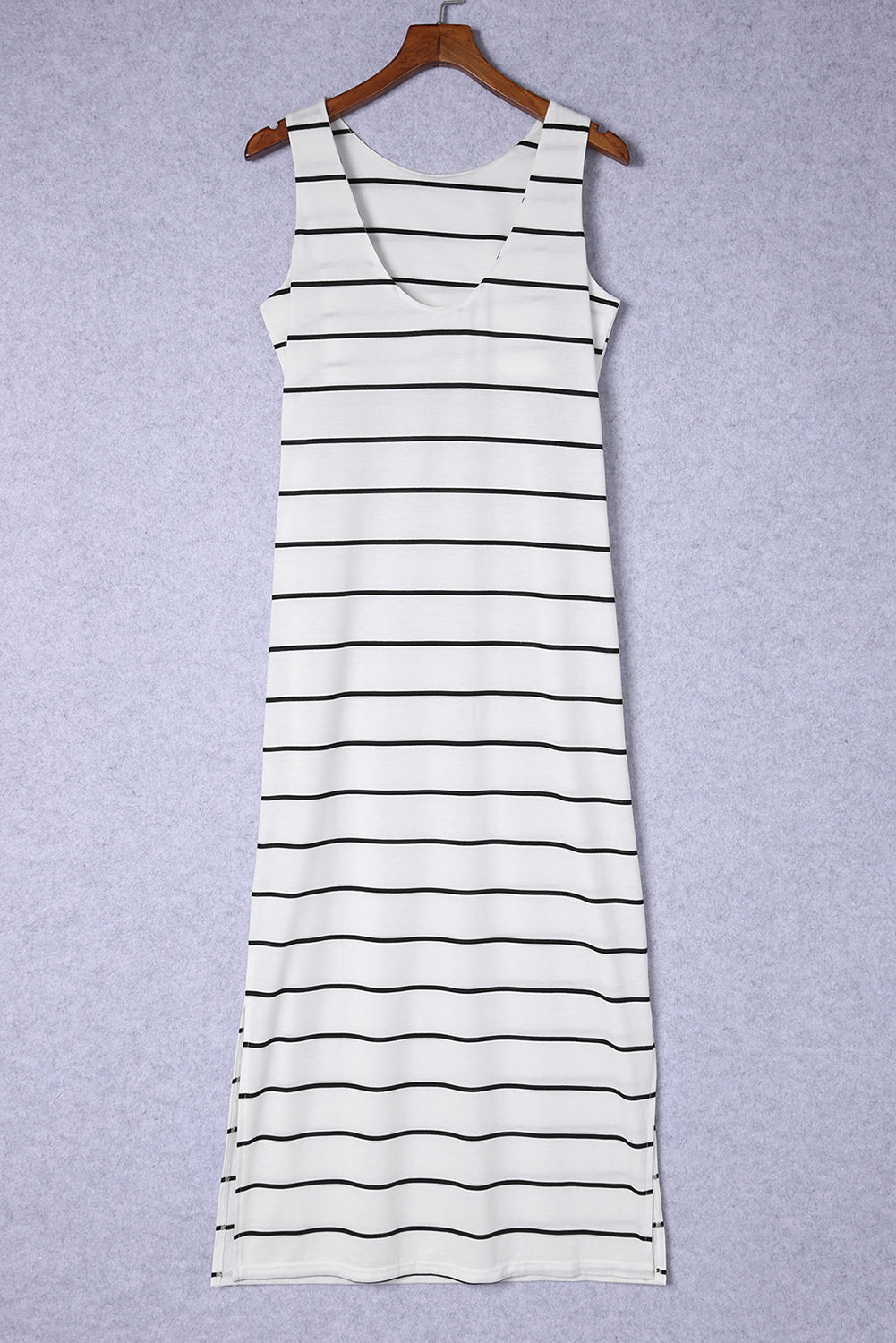striped slit sleeveless maxi dress