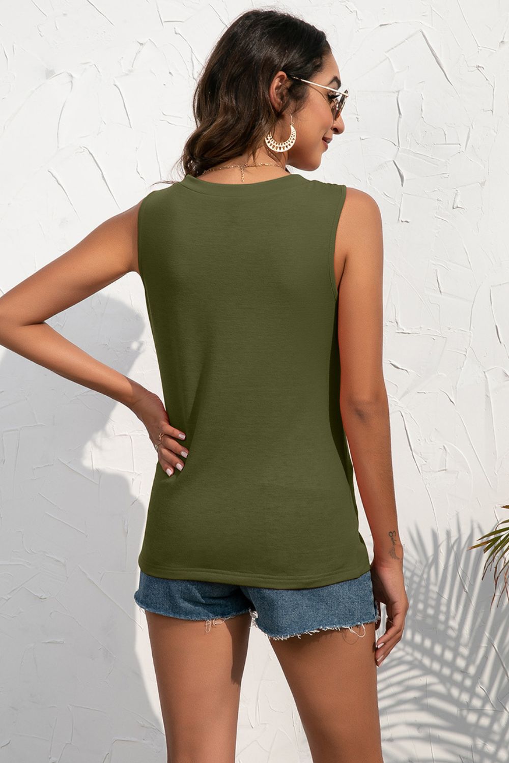 buttoned deep v tank