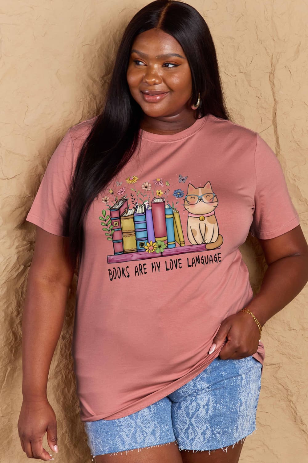 simply love full size books are my love language graphic cotton tee