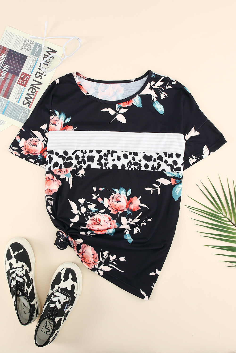 floral round neck short sleeve tee