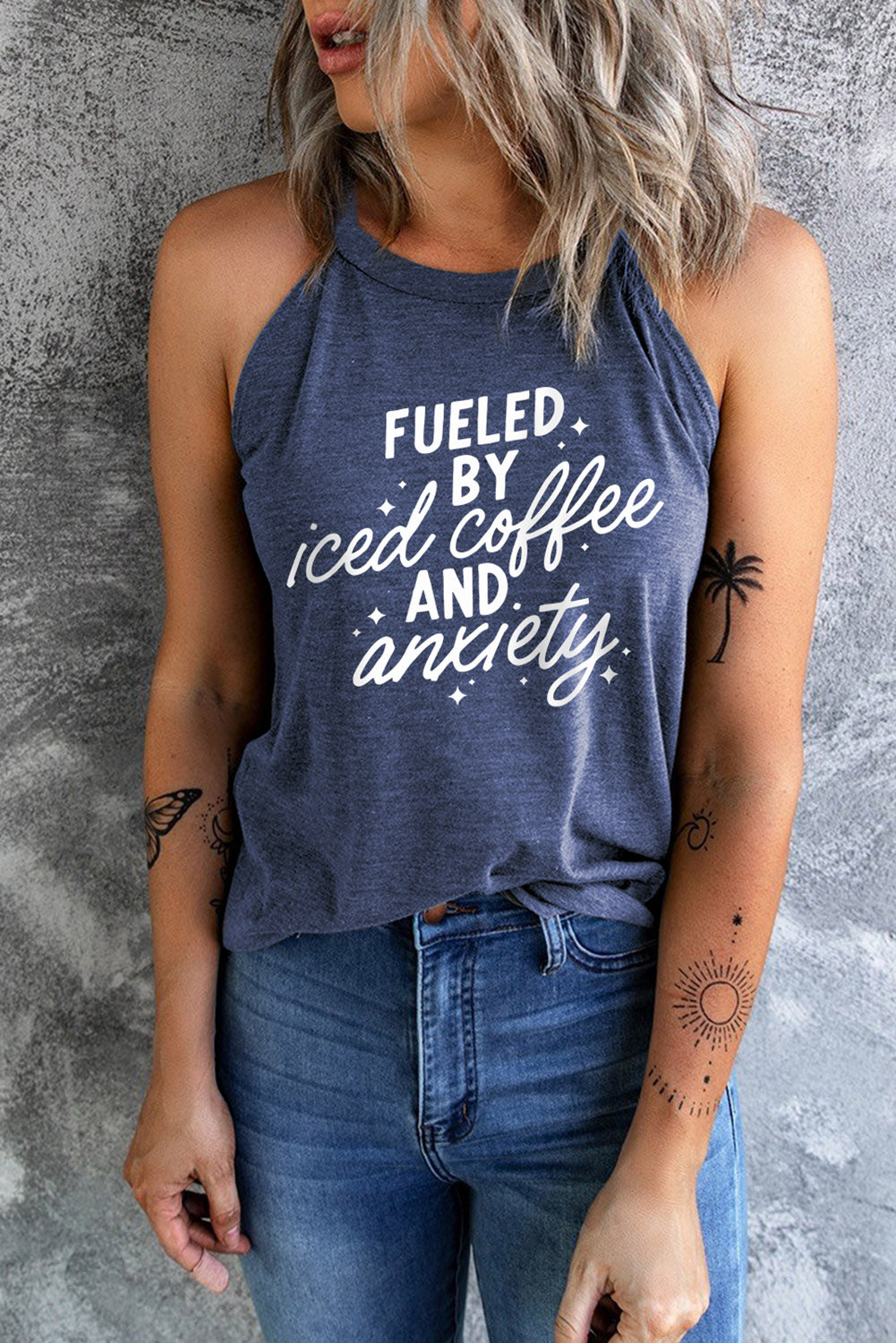 slogan graphic round neck tank