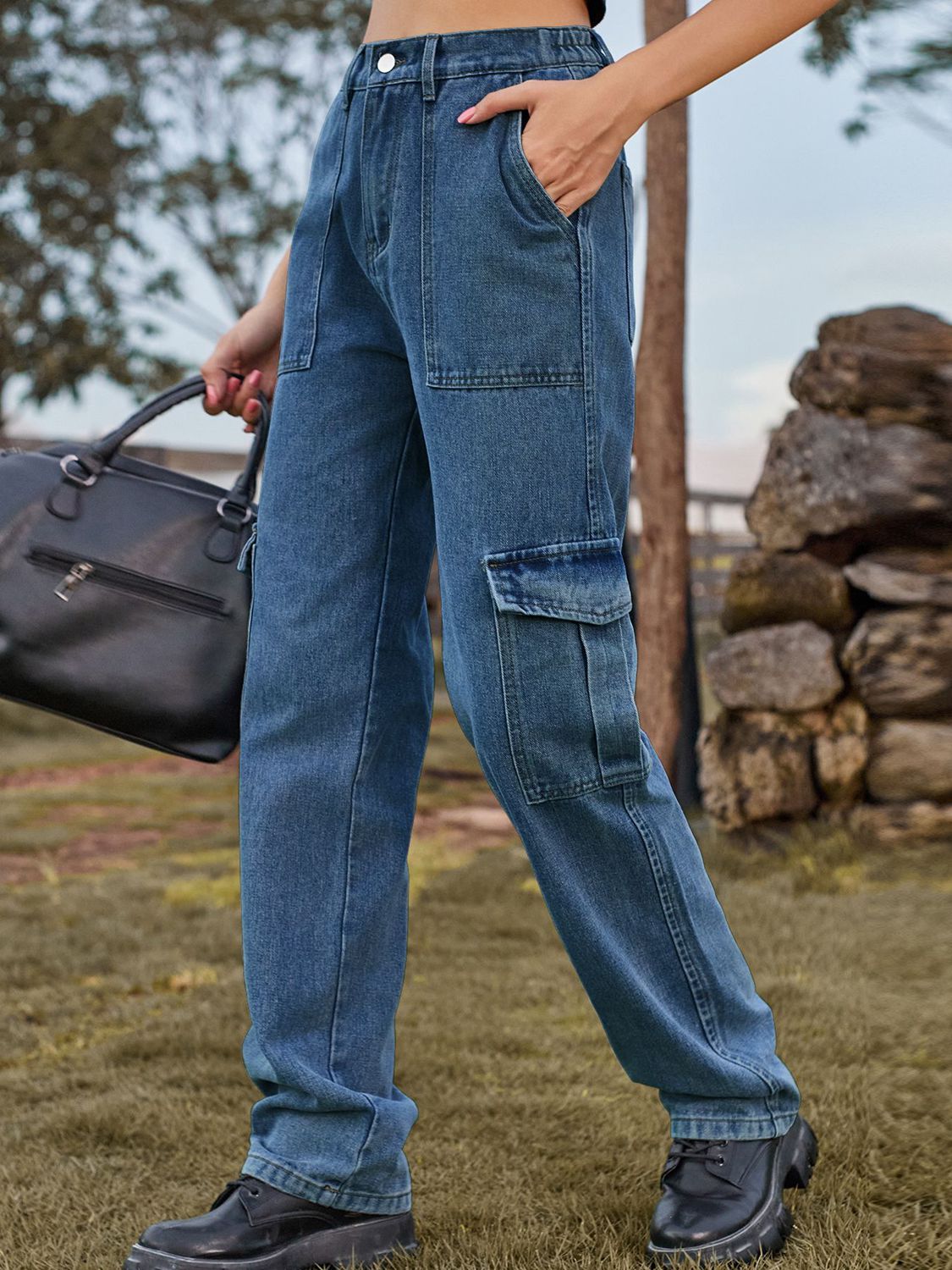 high waist cargo jeans