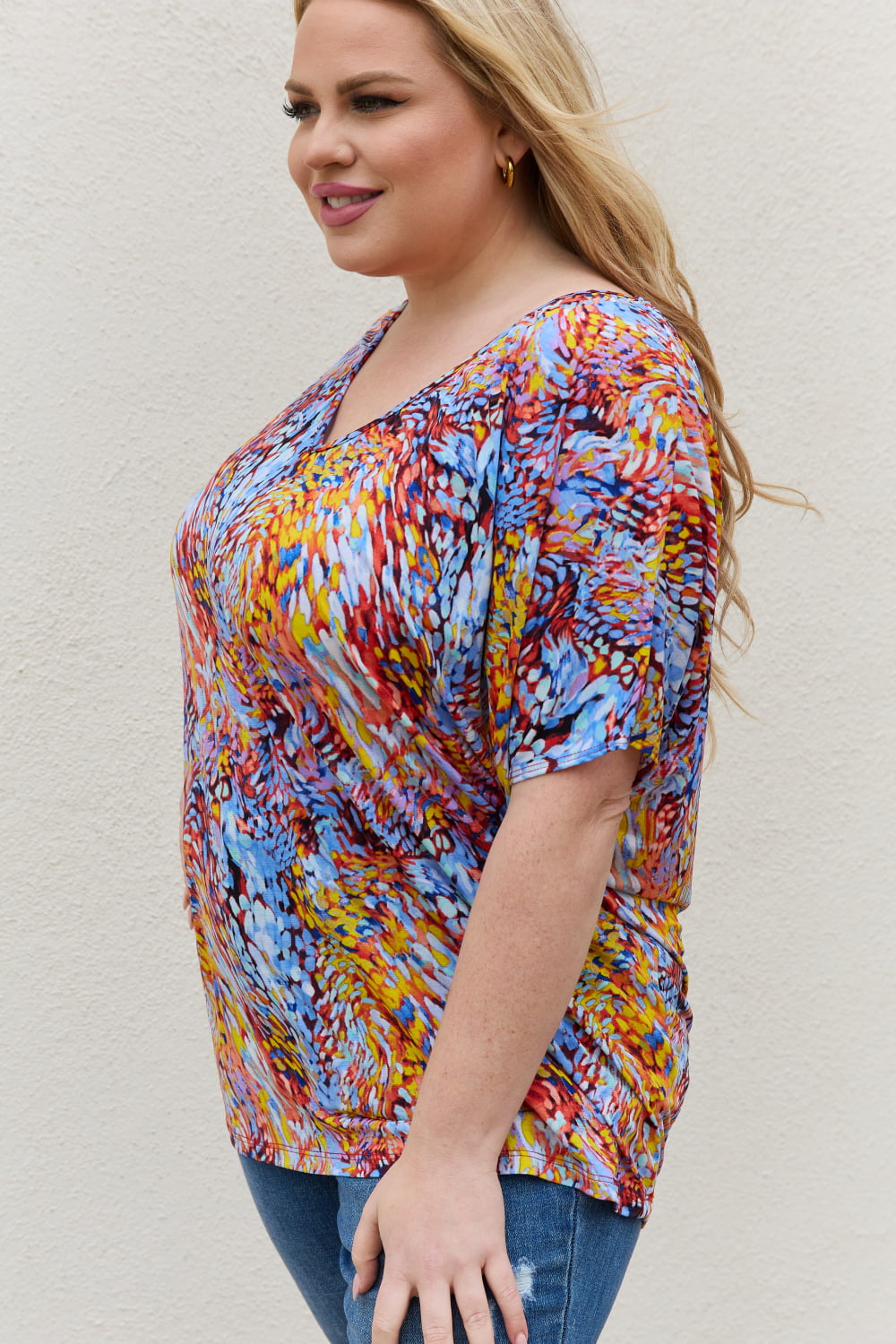 be stage full size printed dolman flowy top