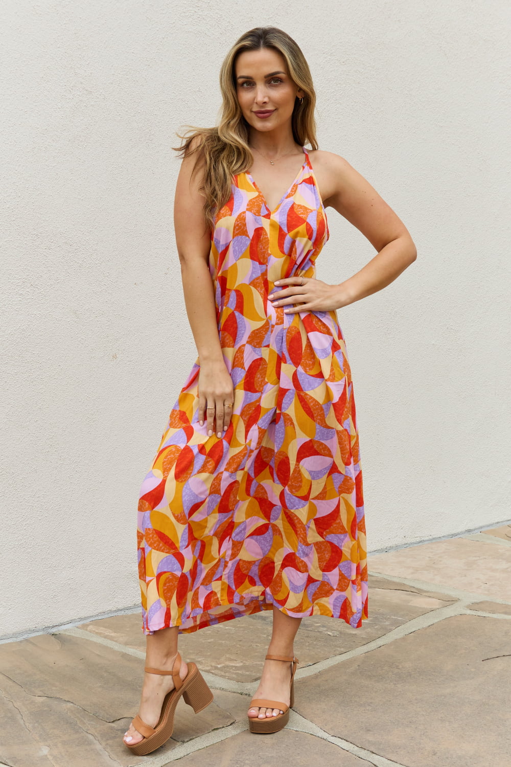 and the why full size printed sleeveless maxi dress