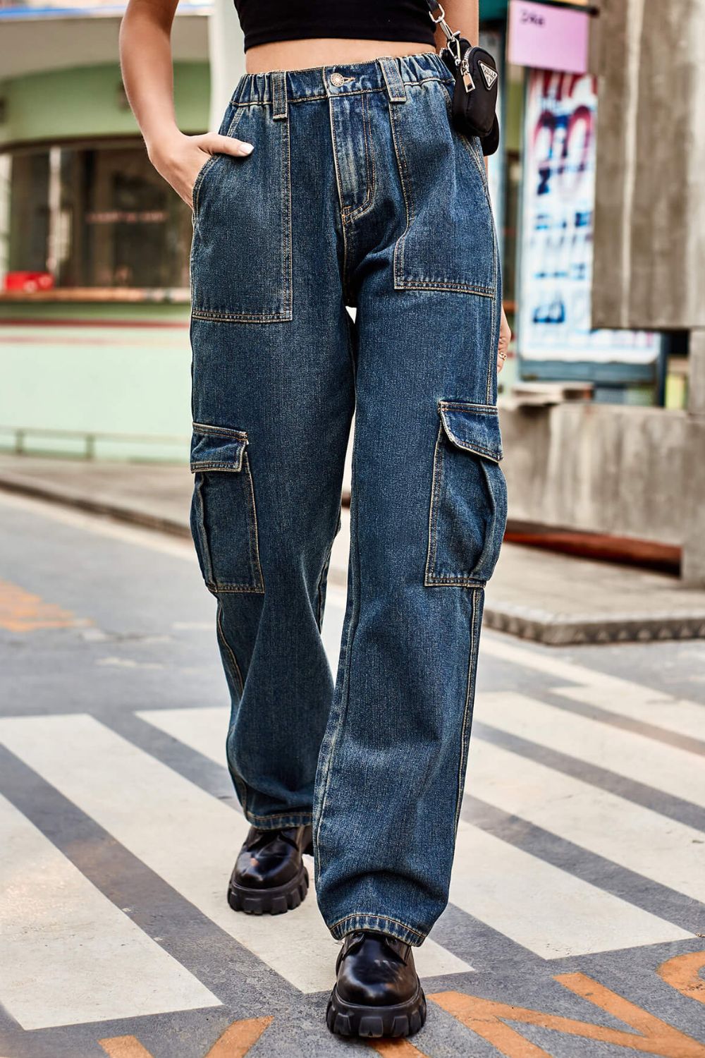 baeful long straight leg jeans with pockets