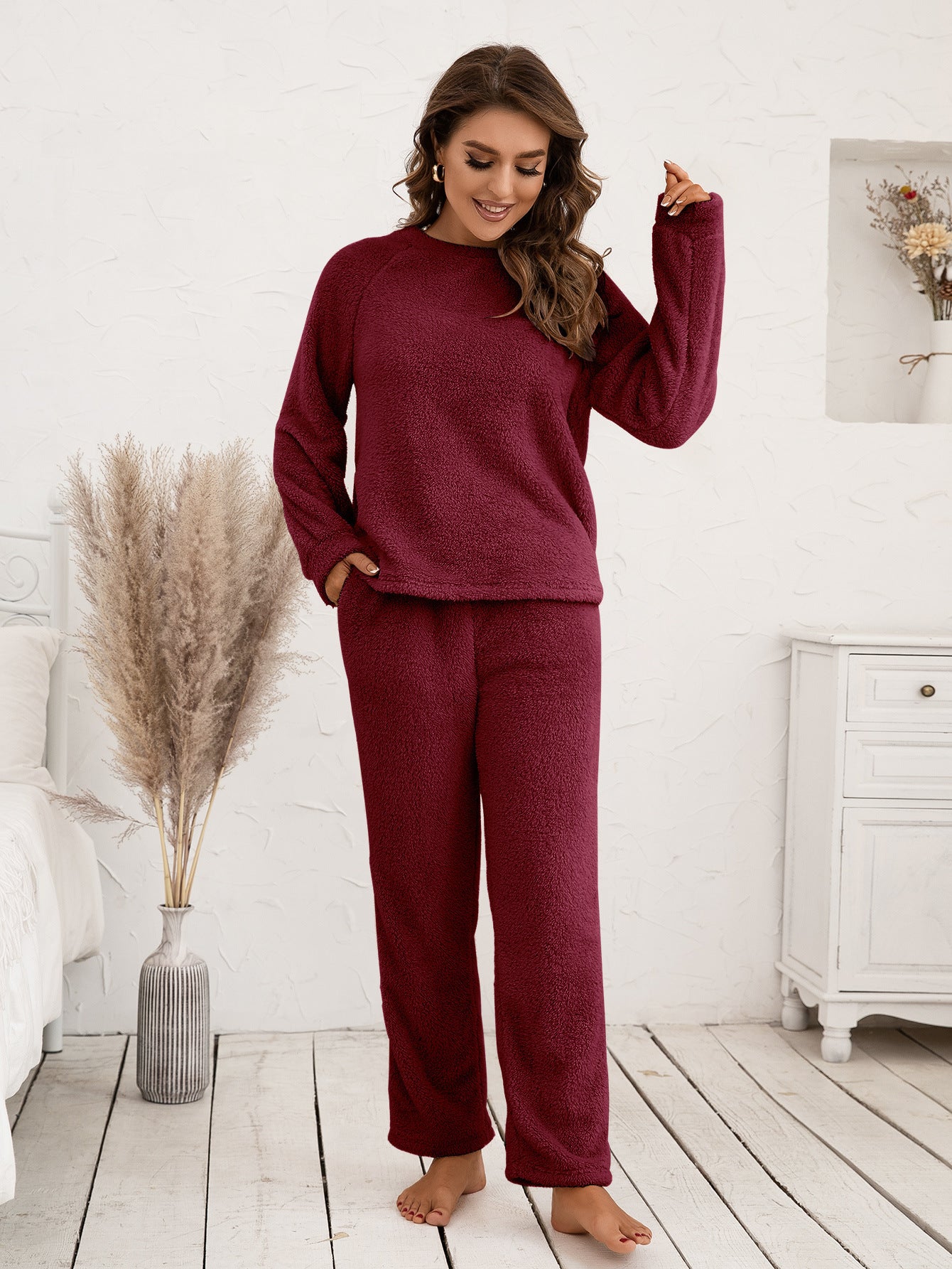 teddy long sleeve top and pants lounge set