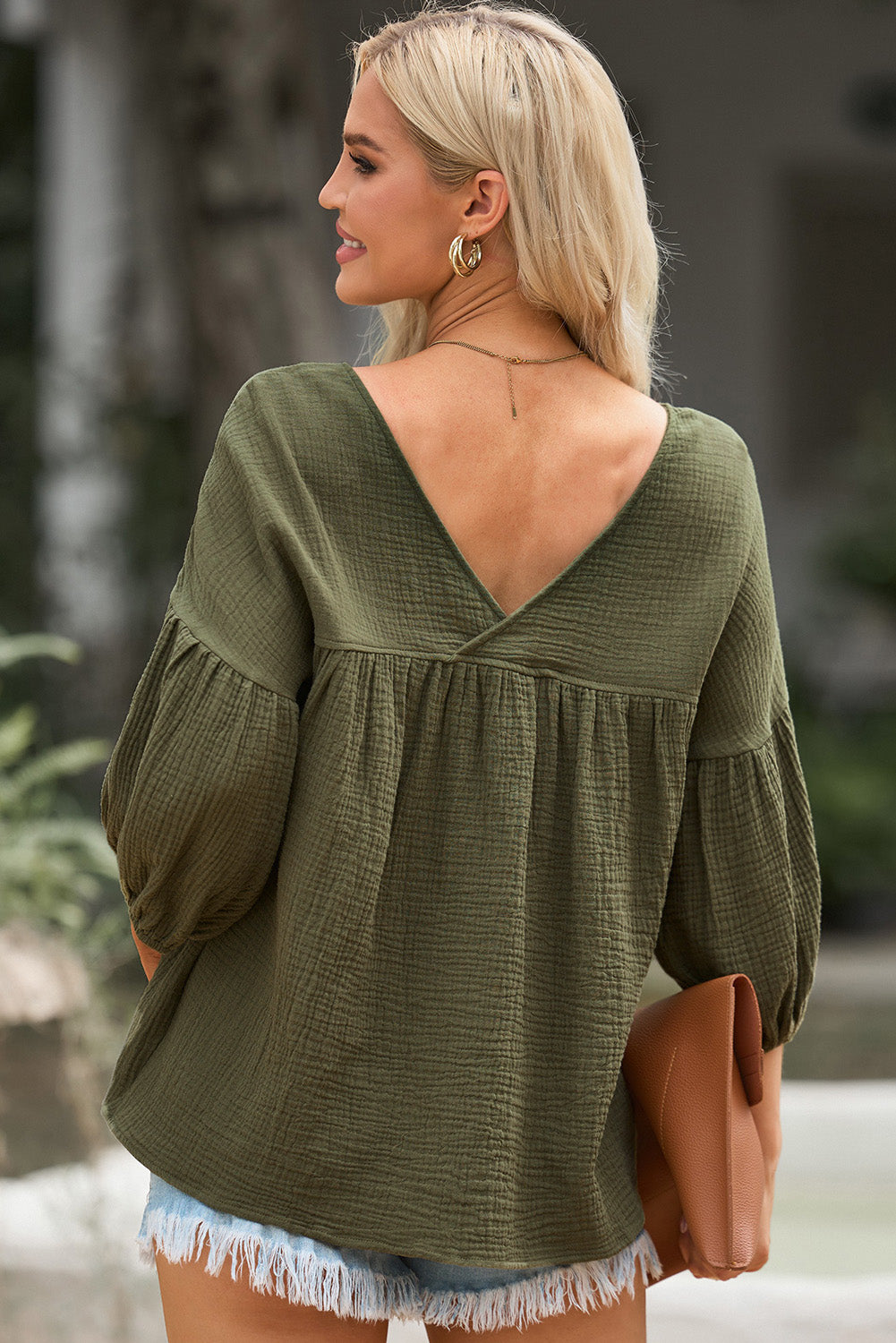 dropped shoulder v-neck blouse