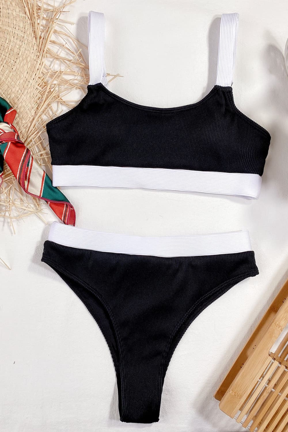 color block scoop neck bikini set