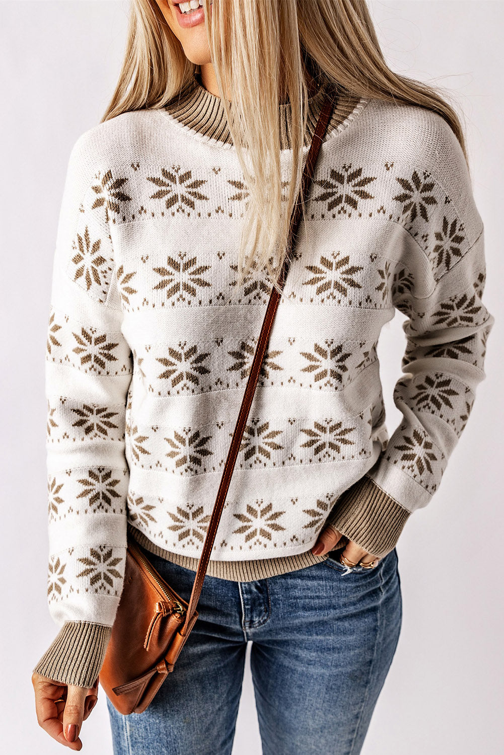 patterned ribbed trim sweater