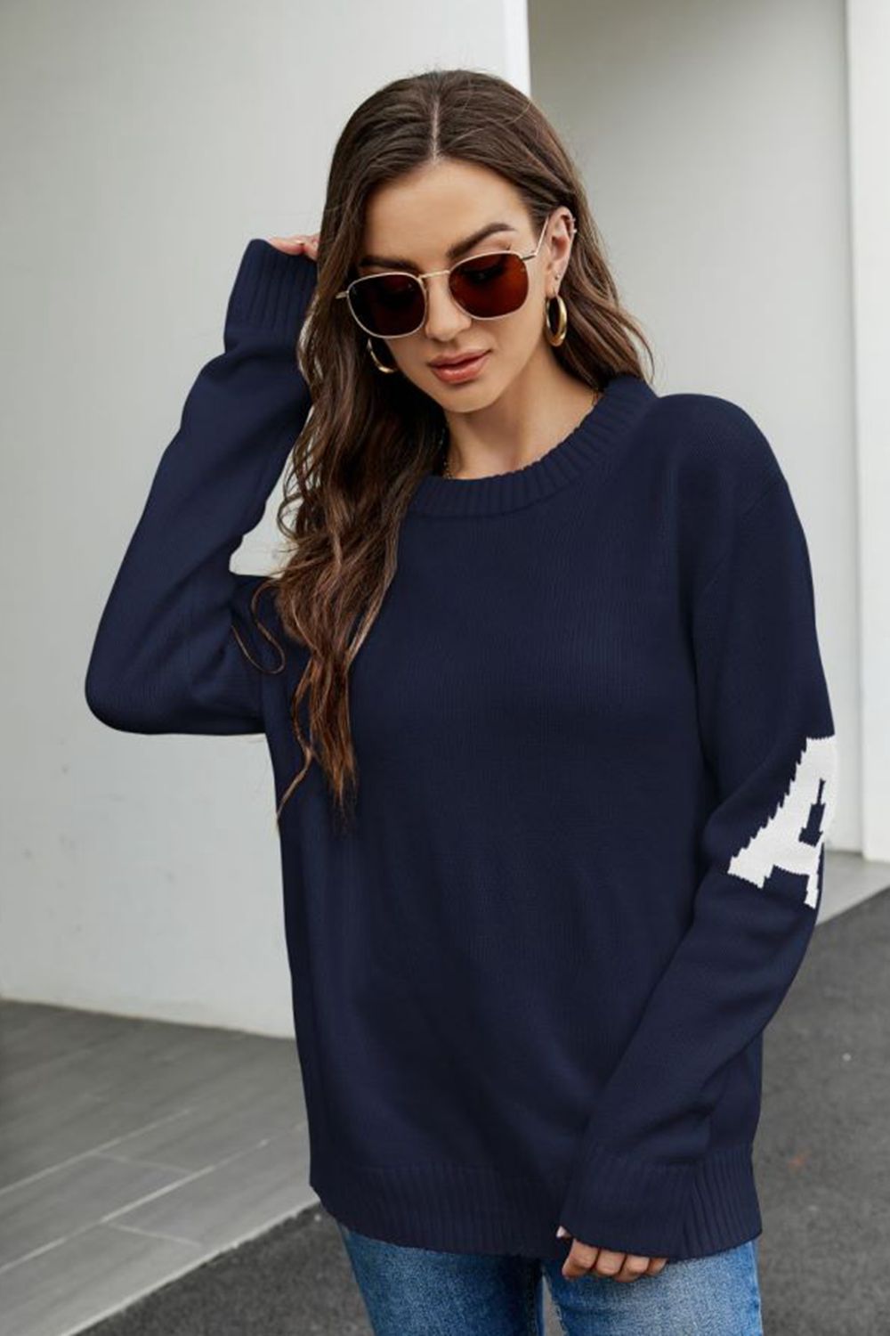 round neck dropped shoulder sweater