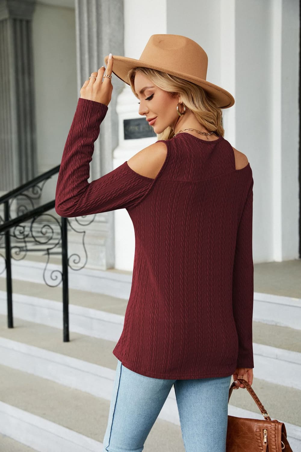 dropped shoulder long sleeve blouse